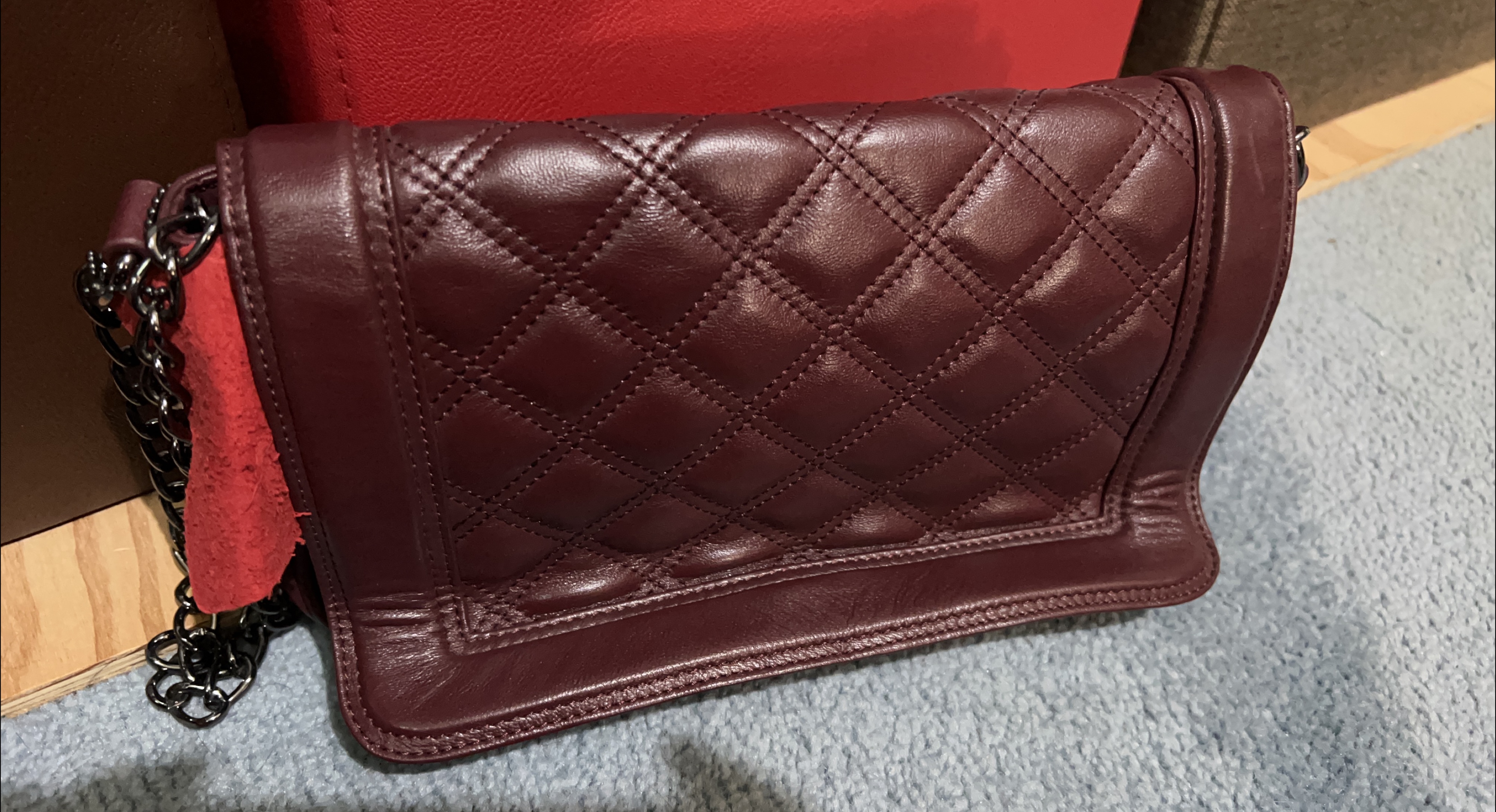 Burgundy Quilted Leather Shoulder Bag thumbnail