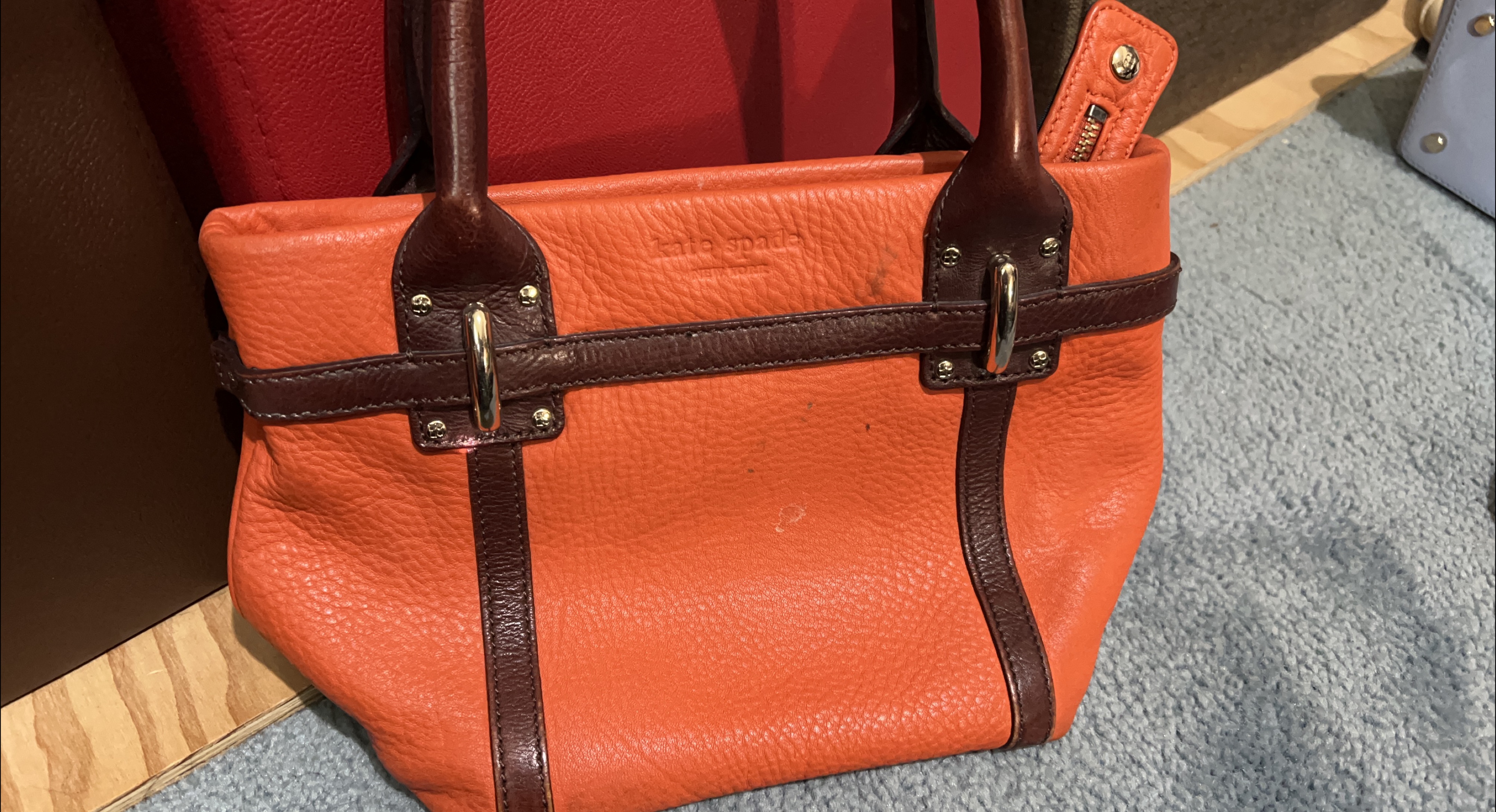 Kate Spade Orange Leather Tote Bag thumbnail
