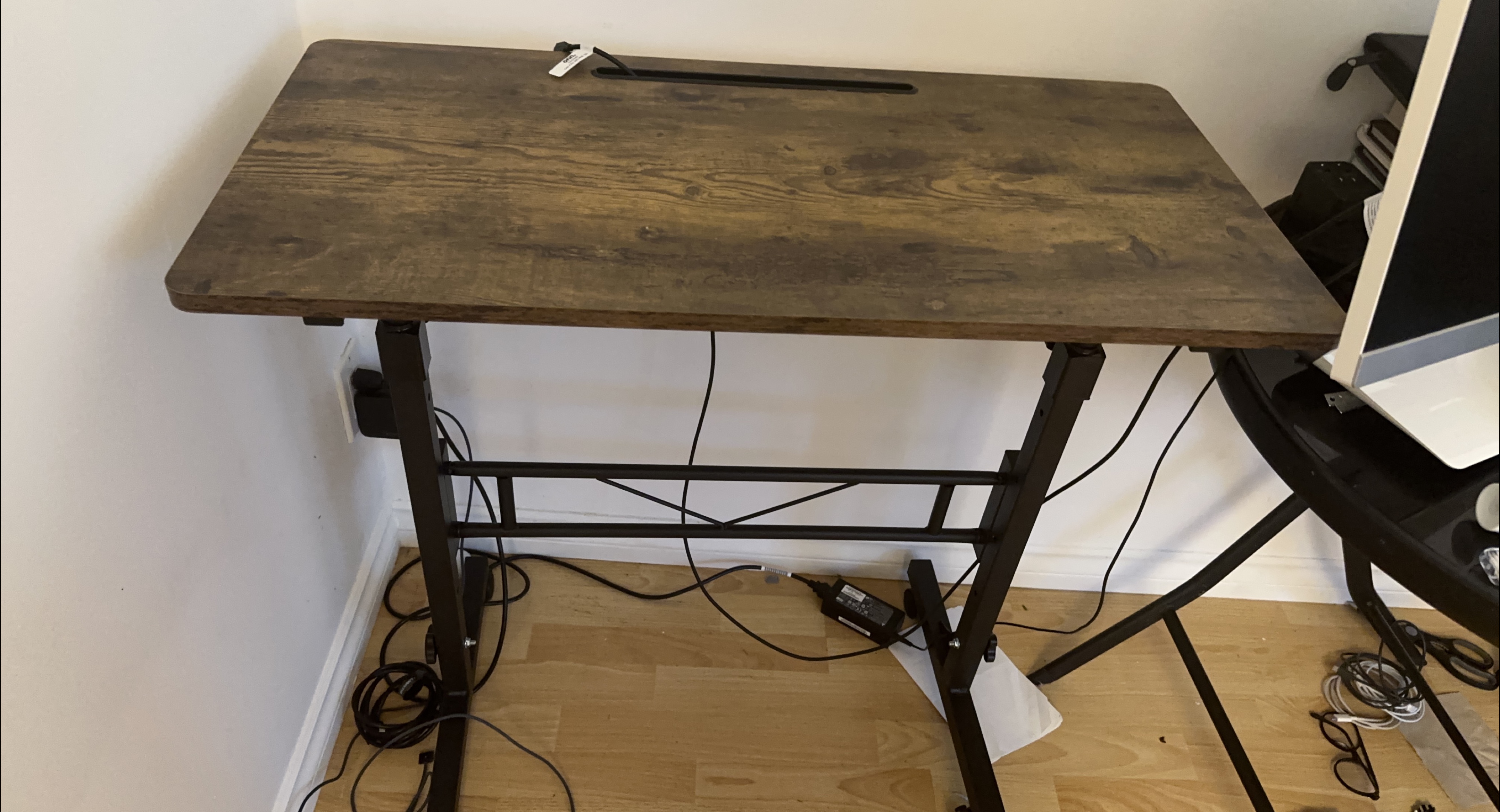 Adjustable Height Desk - Brown Wood Top