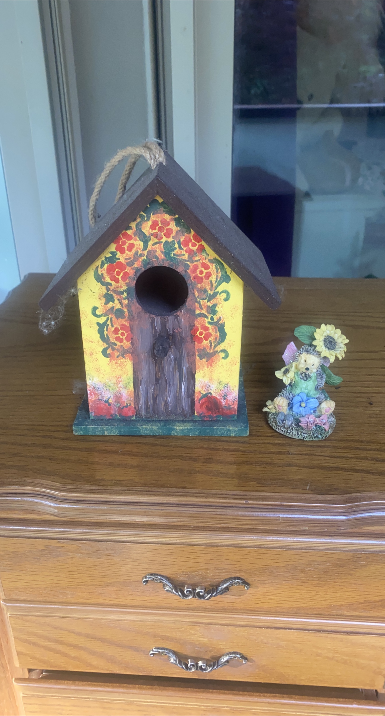 Hand-painted Birdhouse and Hedgehog Figurine thumbnail