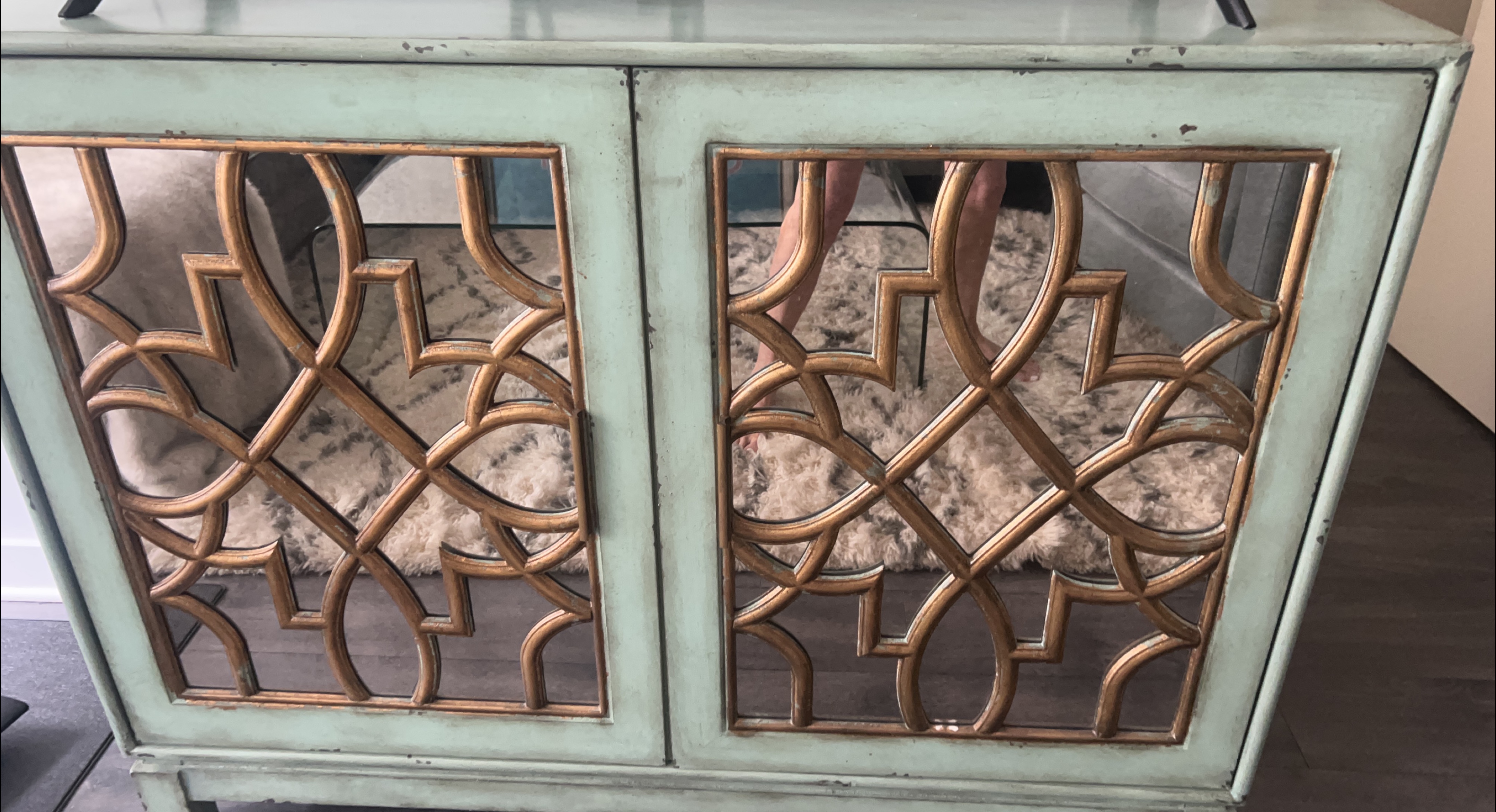 Mint Green TV Stand with Mirrored Doors thumbnail