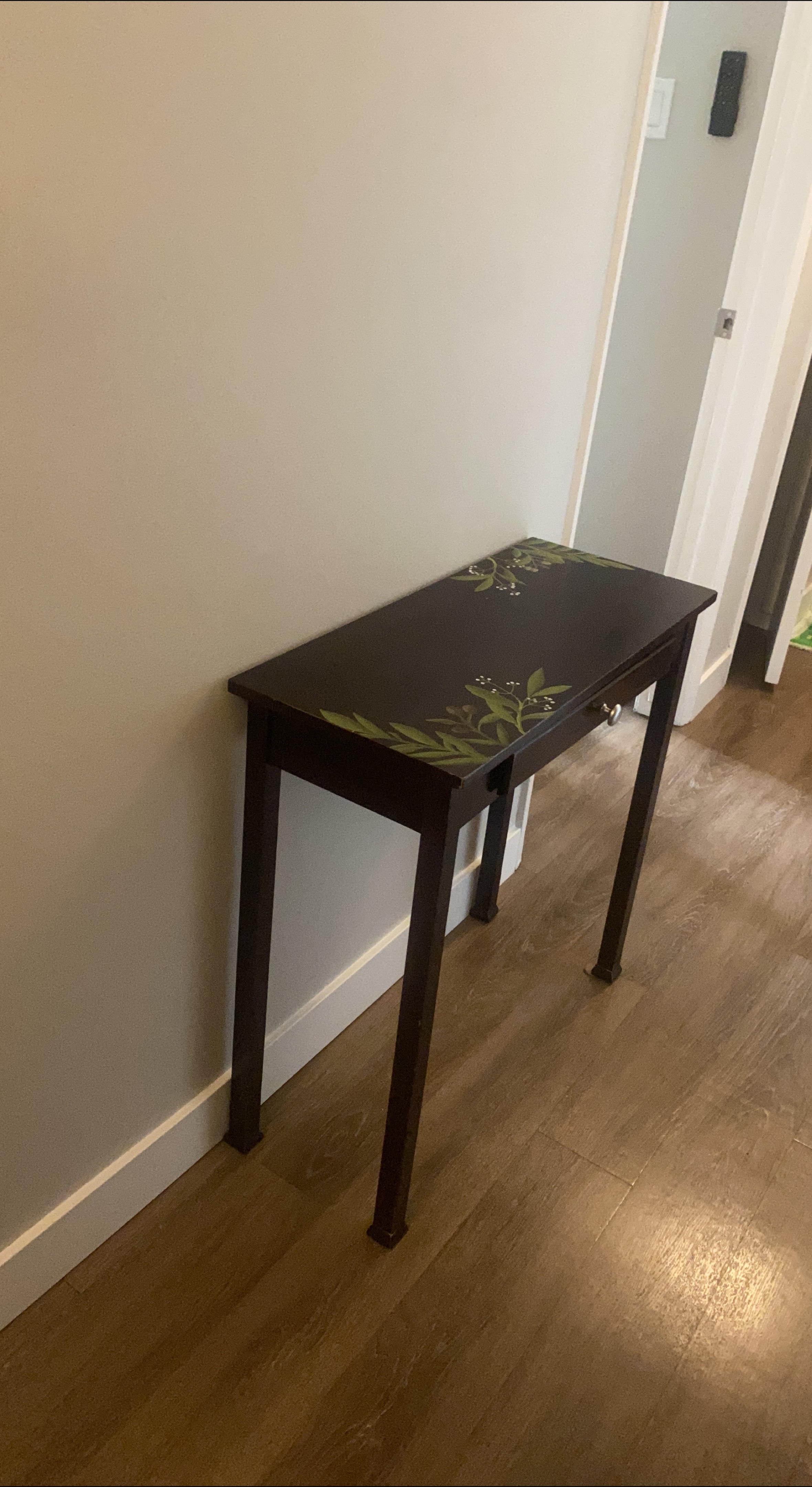 Dark Brown Console Table with Hand-Painted Floral Design