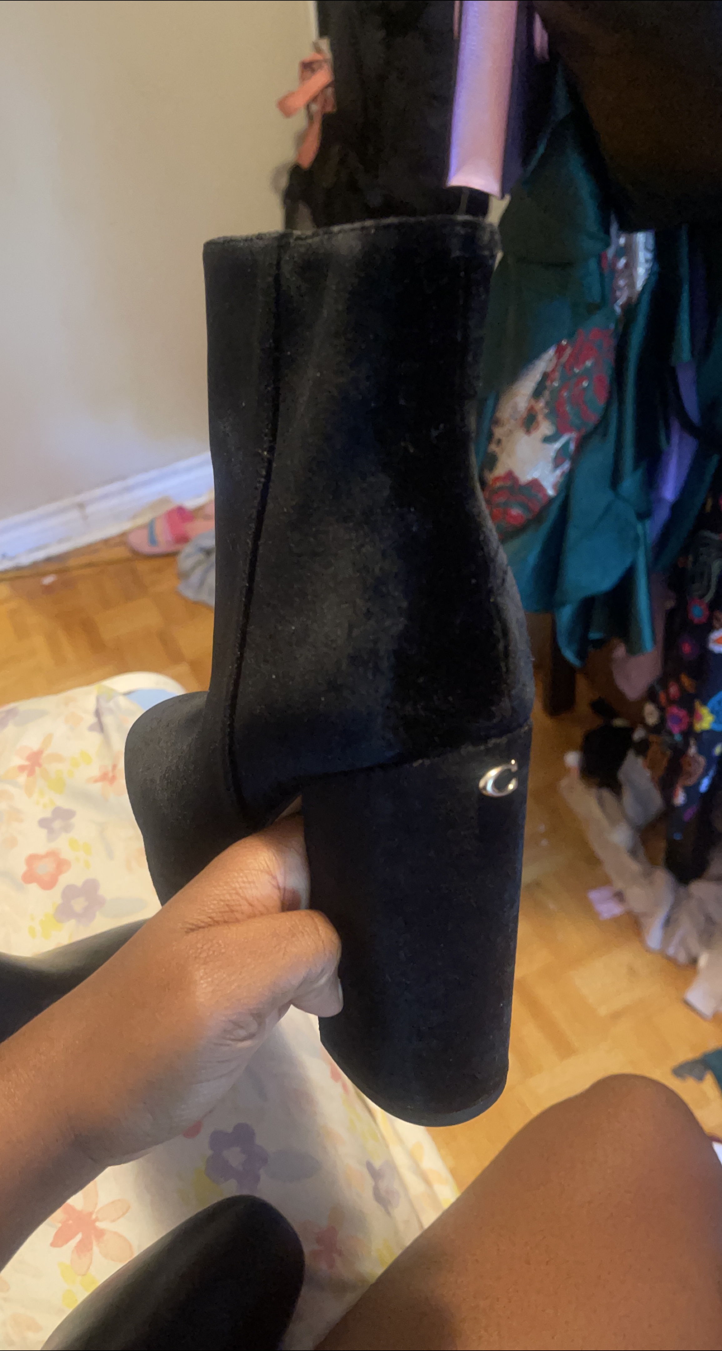 Coach Black Velvet Heeled Booties