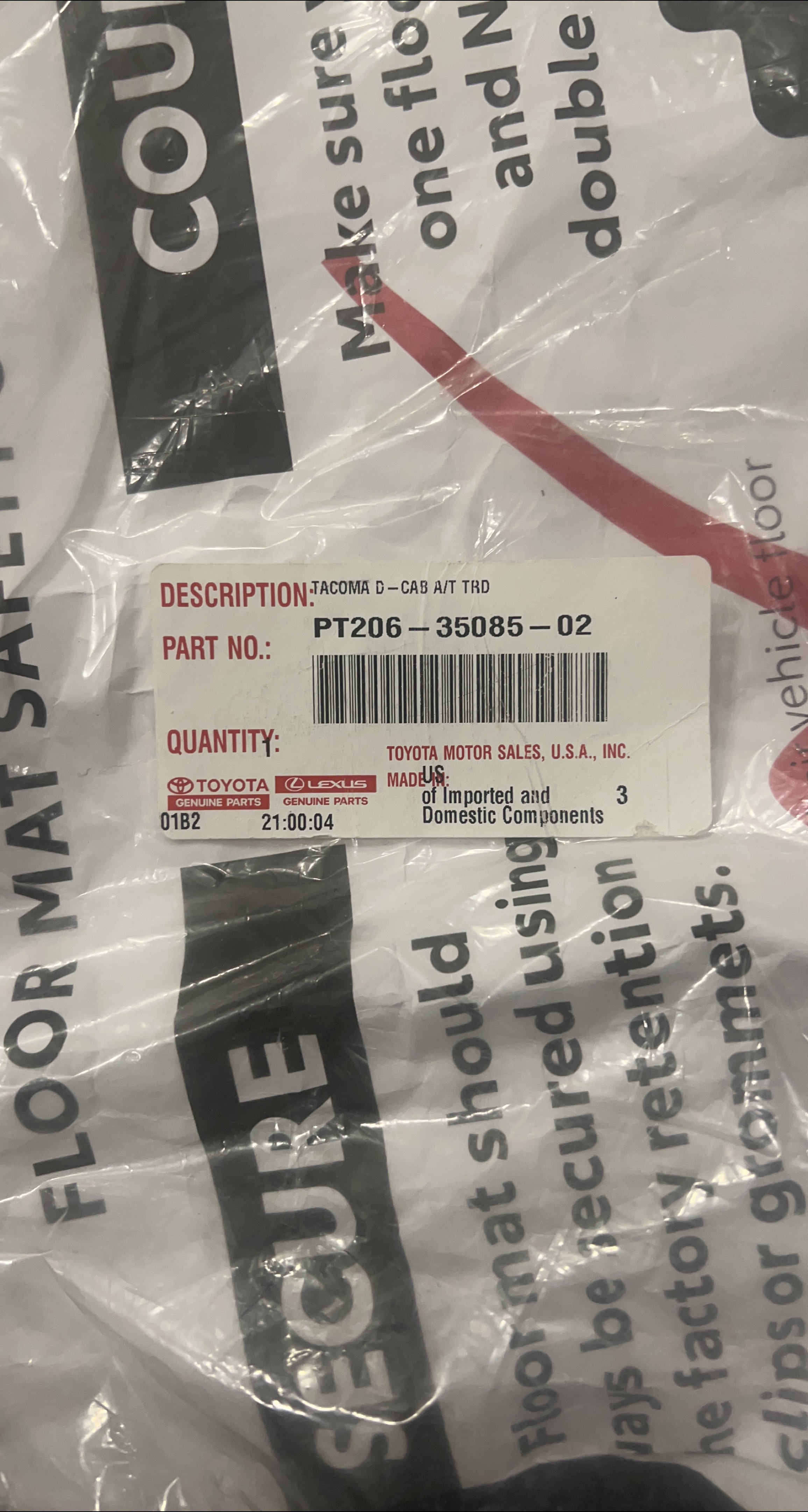 Toyota Tacoma D-Cab A/T TRD Floor Mat PT206-35085-02