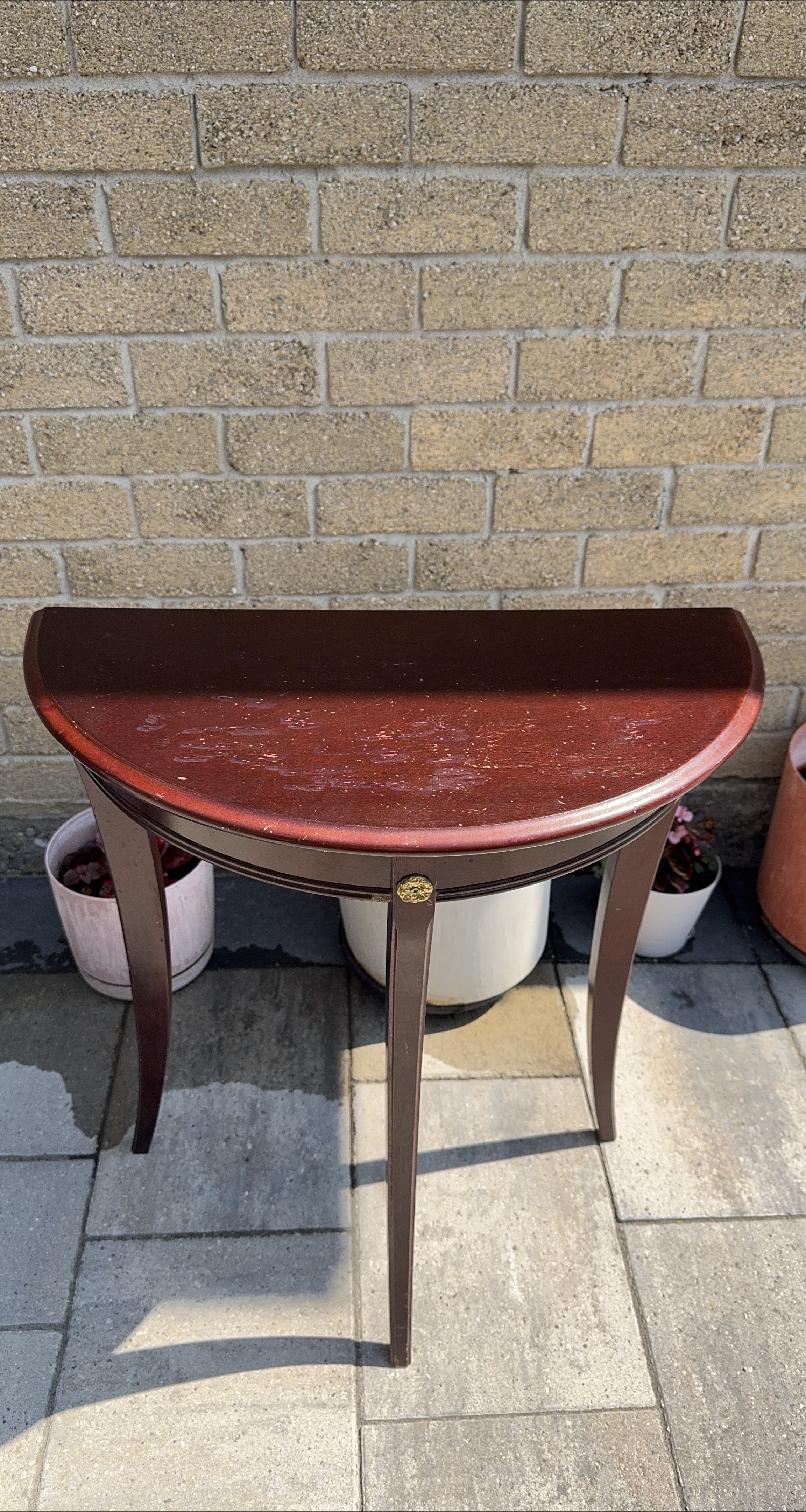 Mahogany Brown Half-Round Accent Table