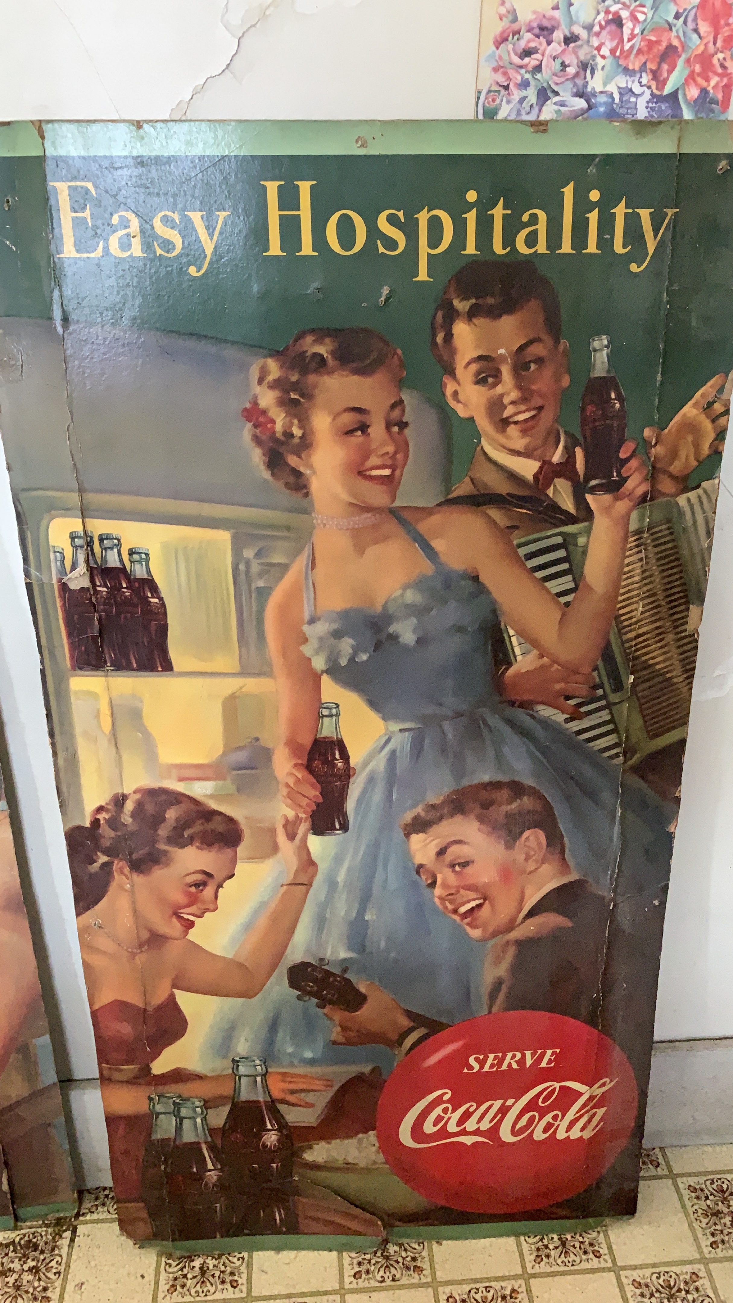 Vintage 1940s Coca-Cola "Easy Hospitality" Sign thumbnail