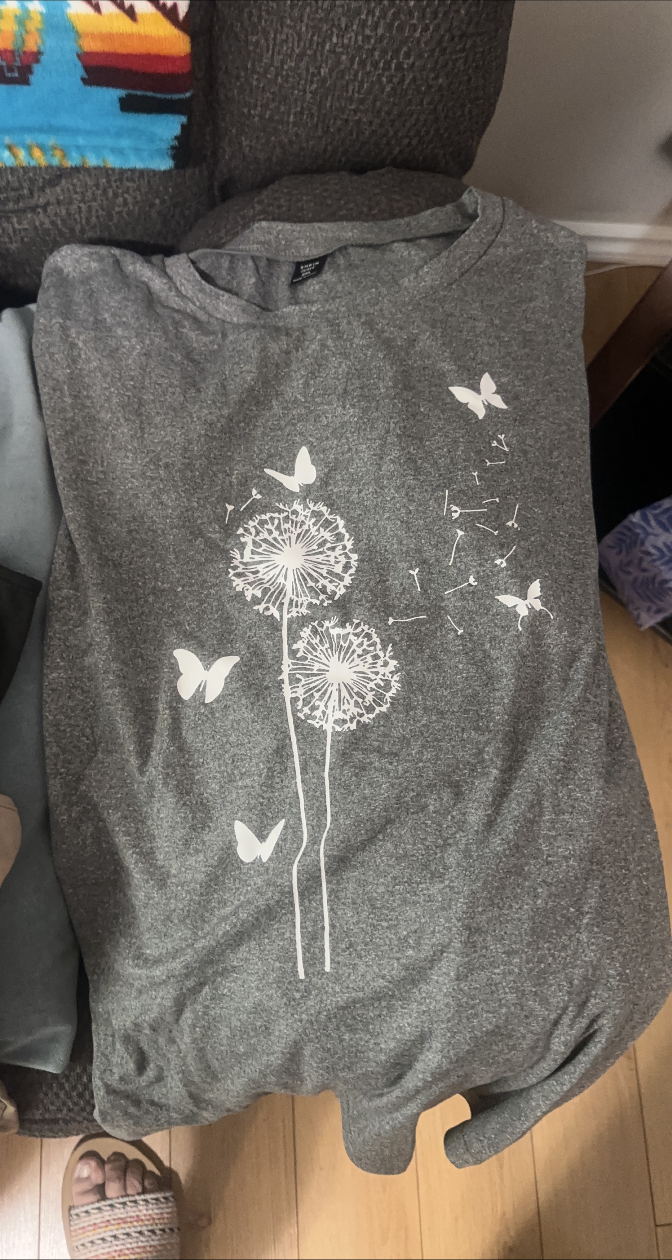 Shein Grey Butterfly T-Shirt 2XL thumbnail