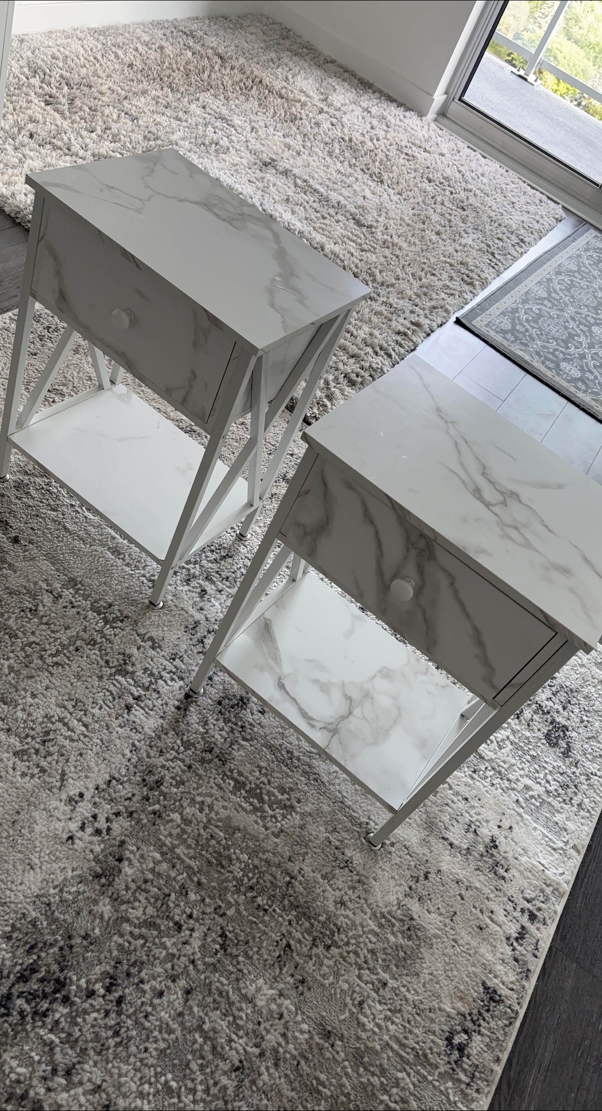White Marble Top Nightstands - Set of 2 - photo 2