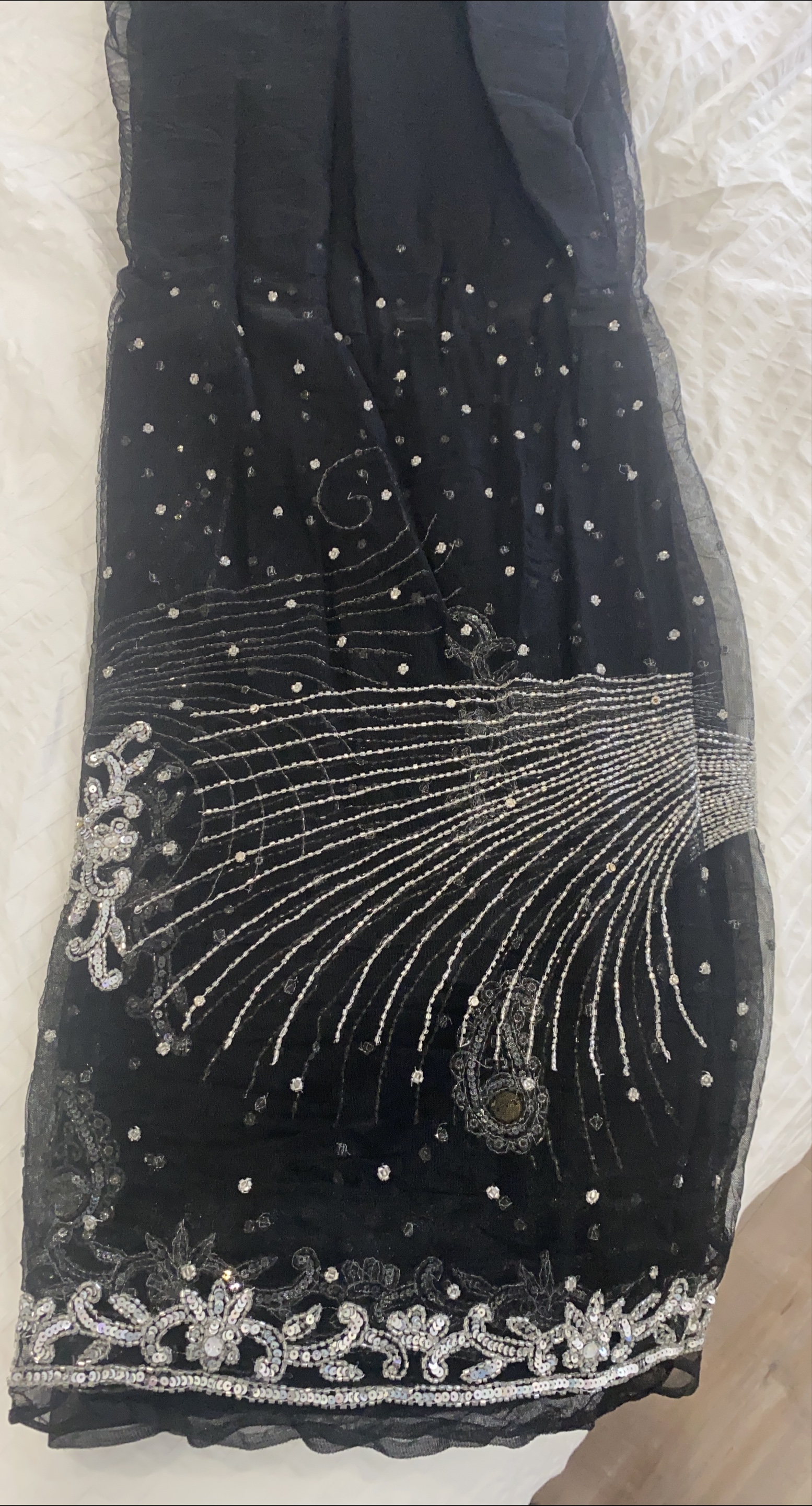 Black Sari with Silver Embellishments thumbnail