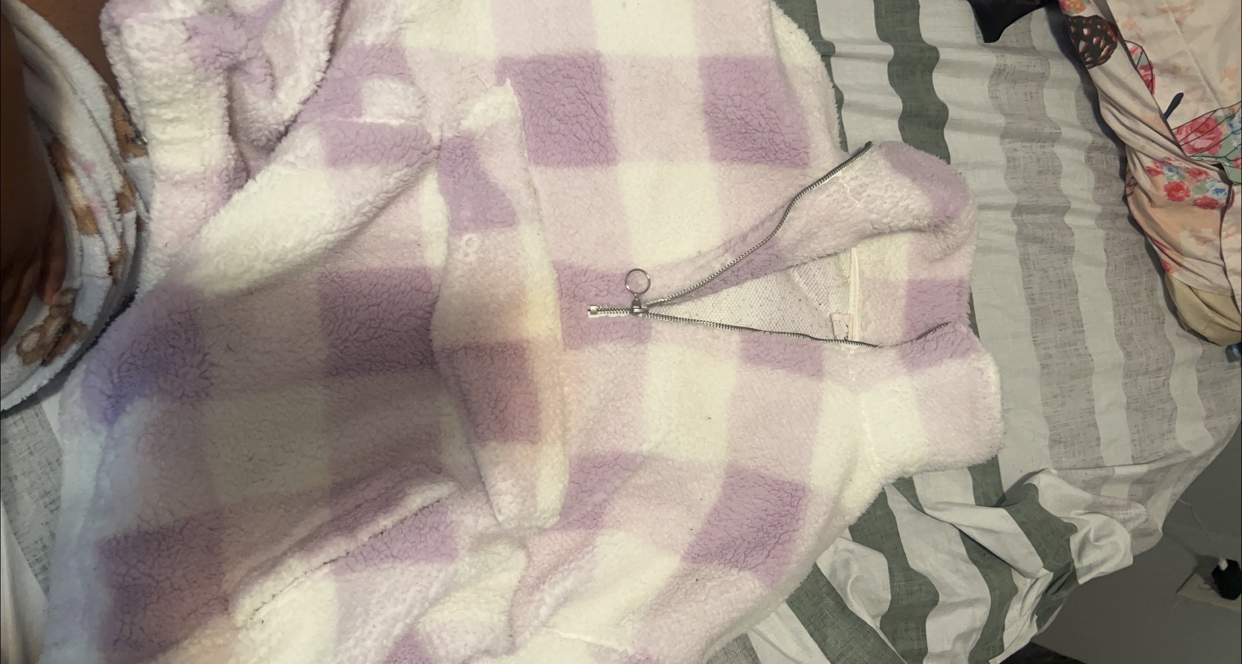 Fuzzy Purple & White Checked Pullover thumbnail