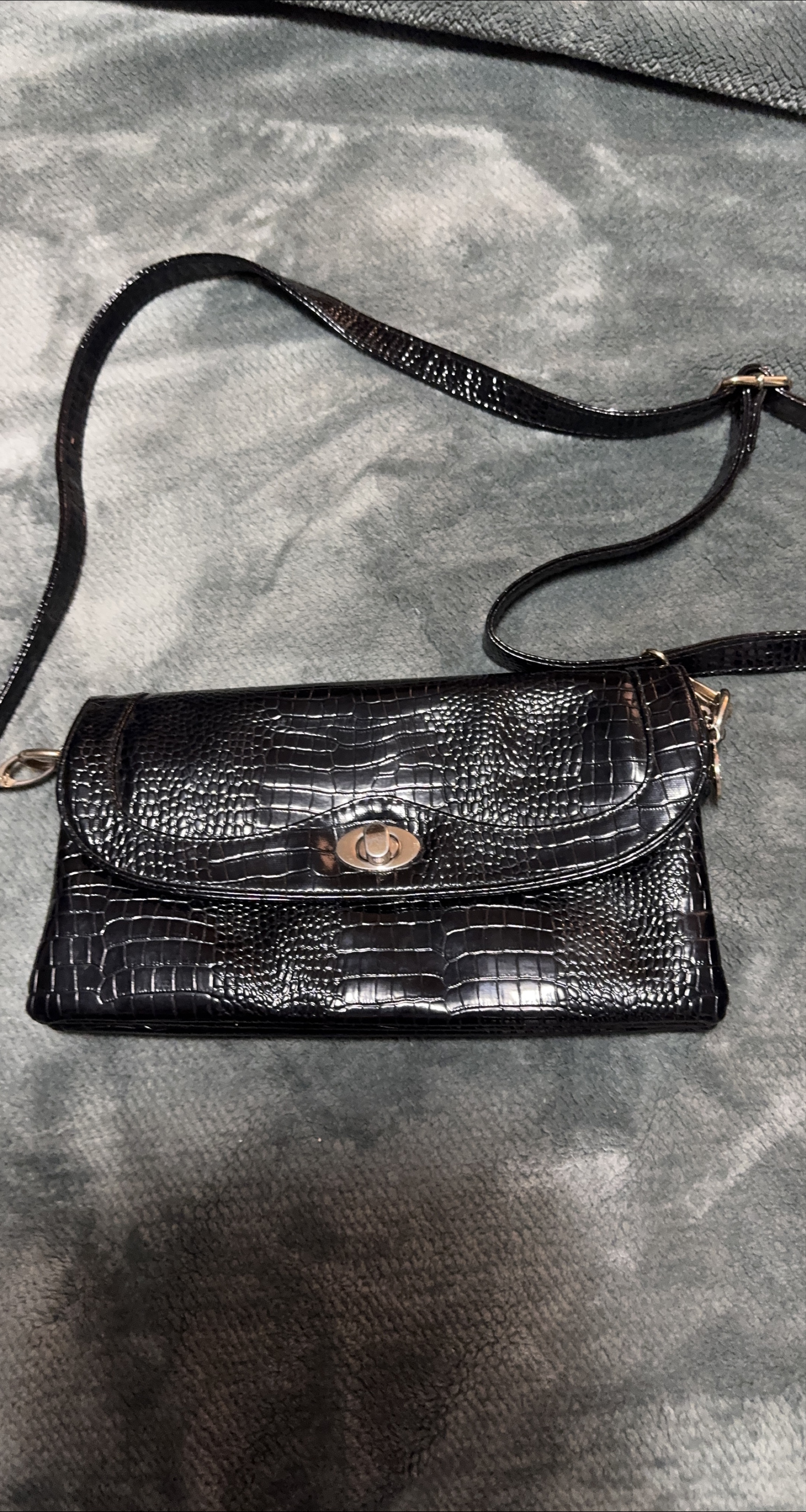 Black Croc Embossed Crossbody Bag thumbnail