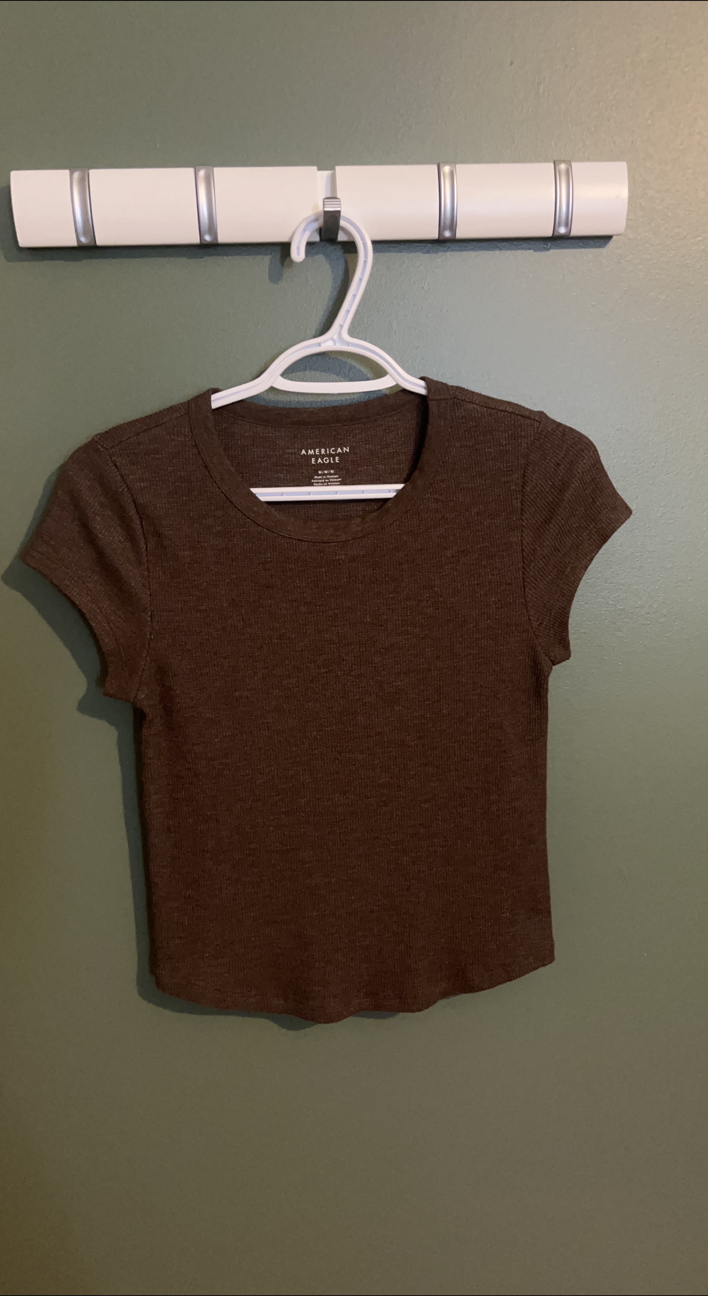American Eagle Brown Ribbed T-Shirt, Size M thumbnail