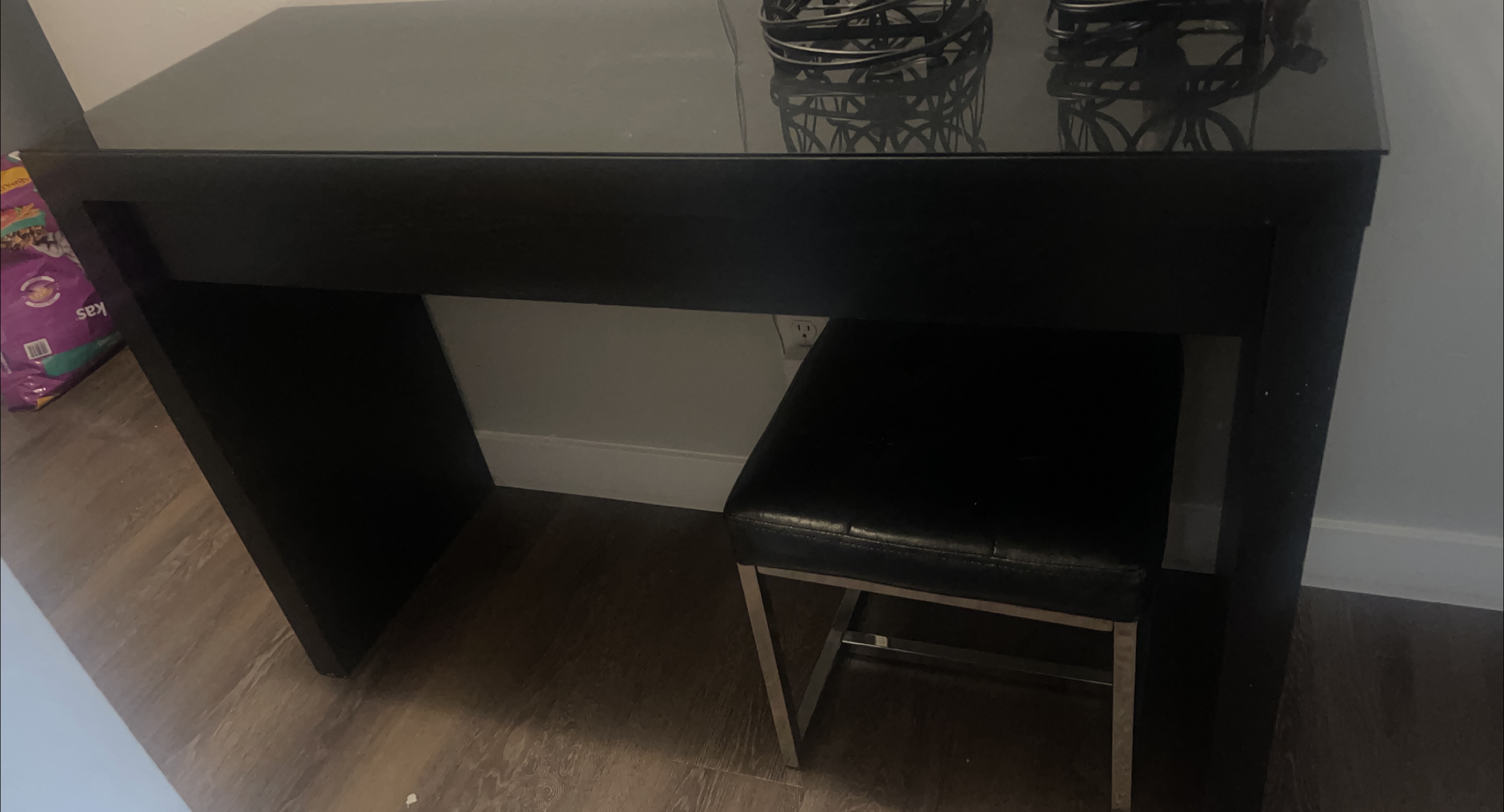 Black Dresser with glass top Leather Ottoman with Chrome Legs thumbnail
