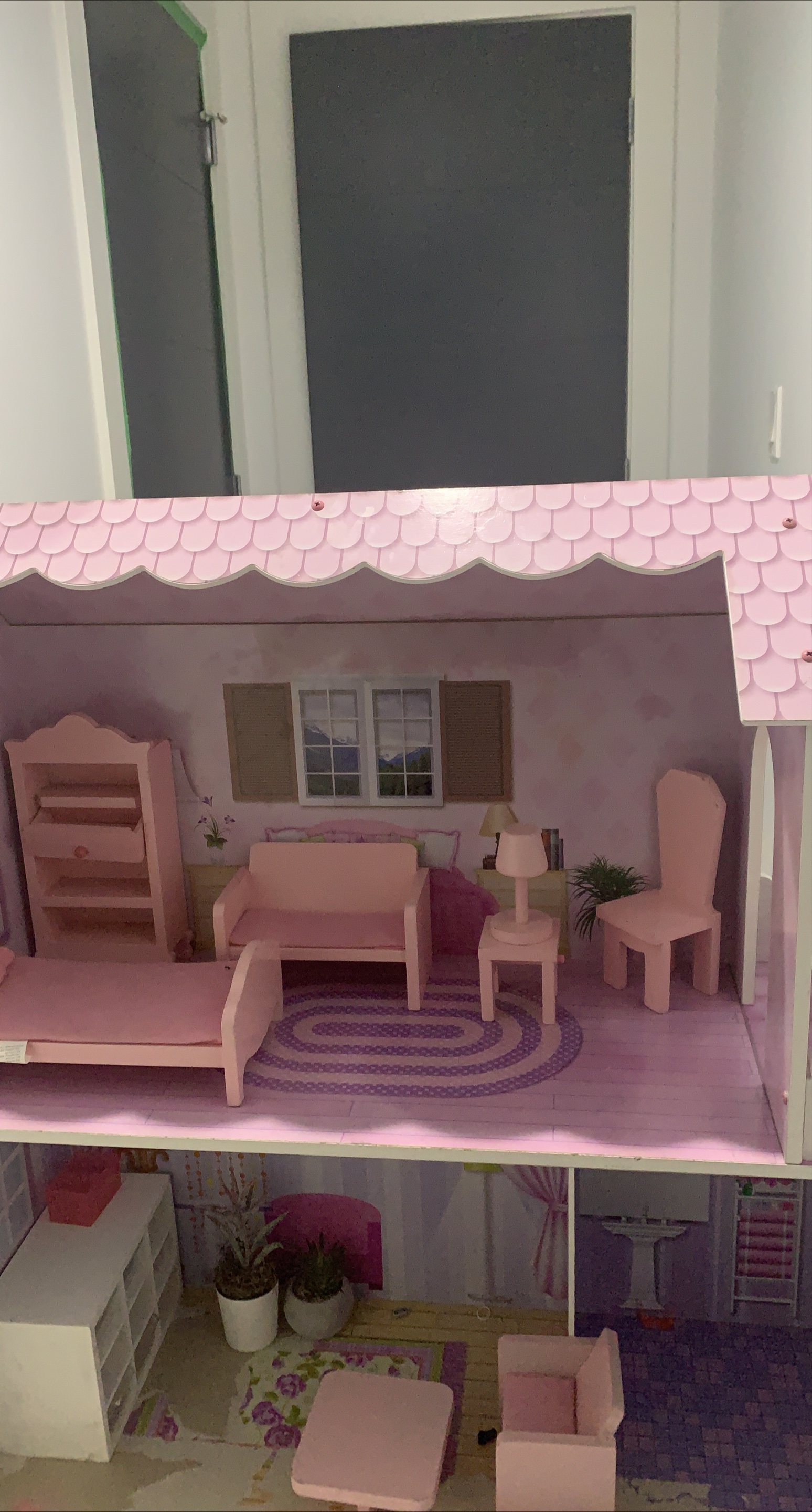 Pink Wooden Dollhouse with Furniture thumbnail