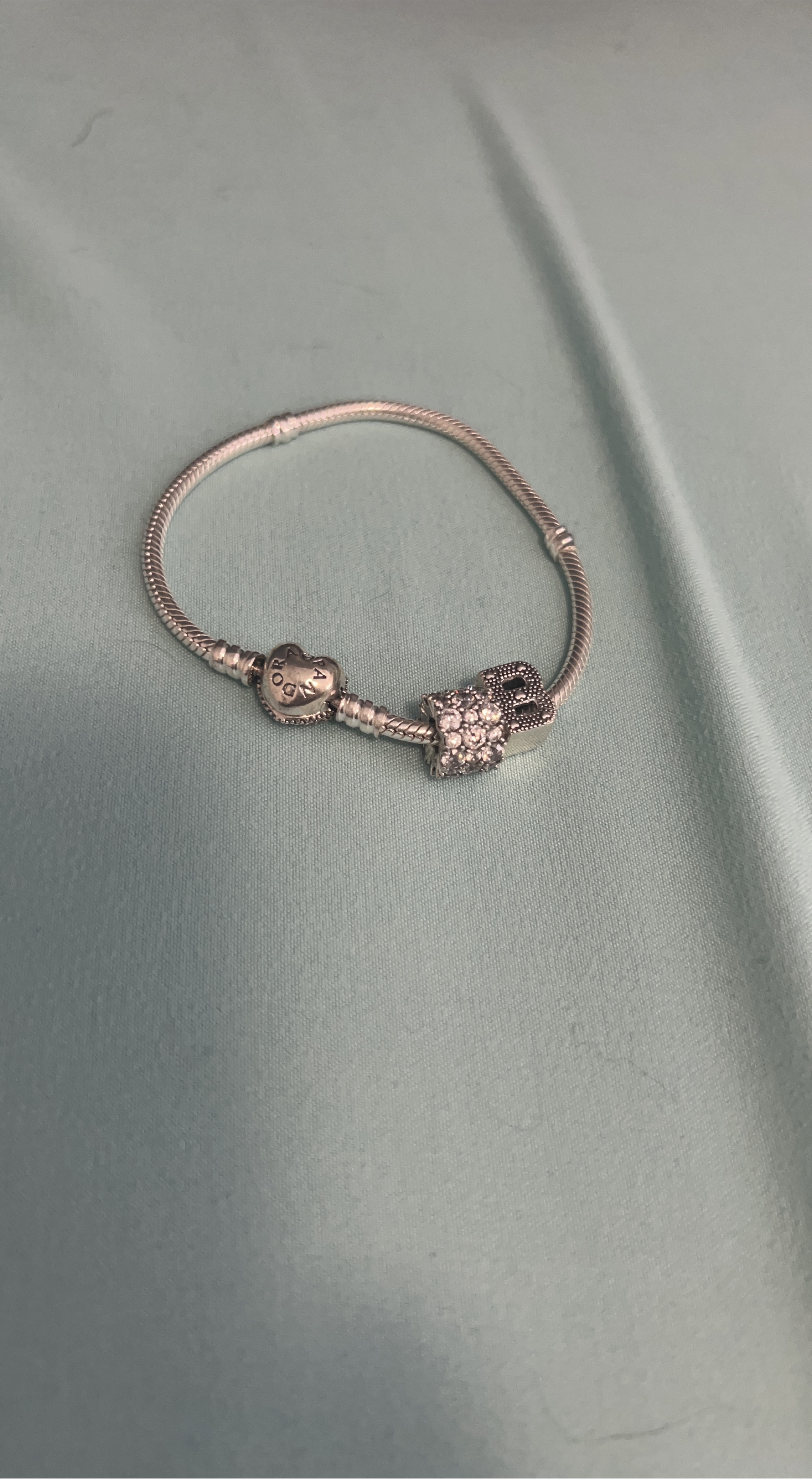 Pandora Sterling Silver Bracelet with Heart and Hamsa Charms
