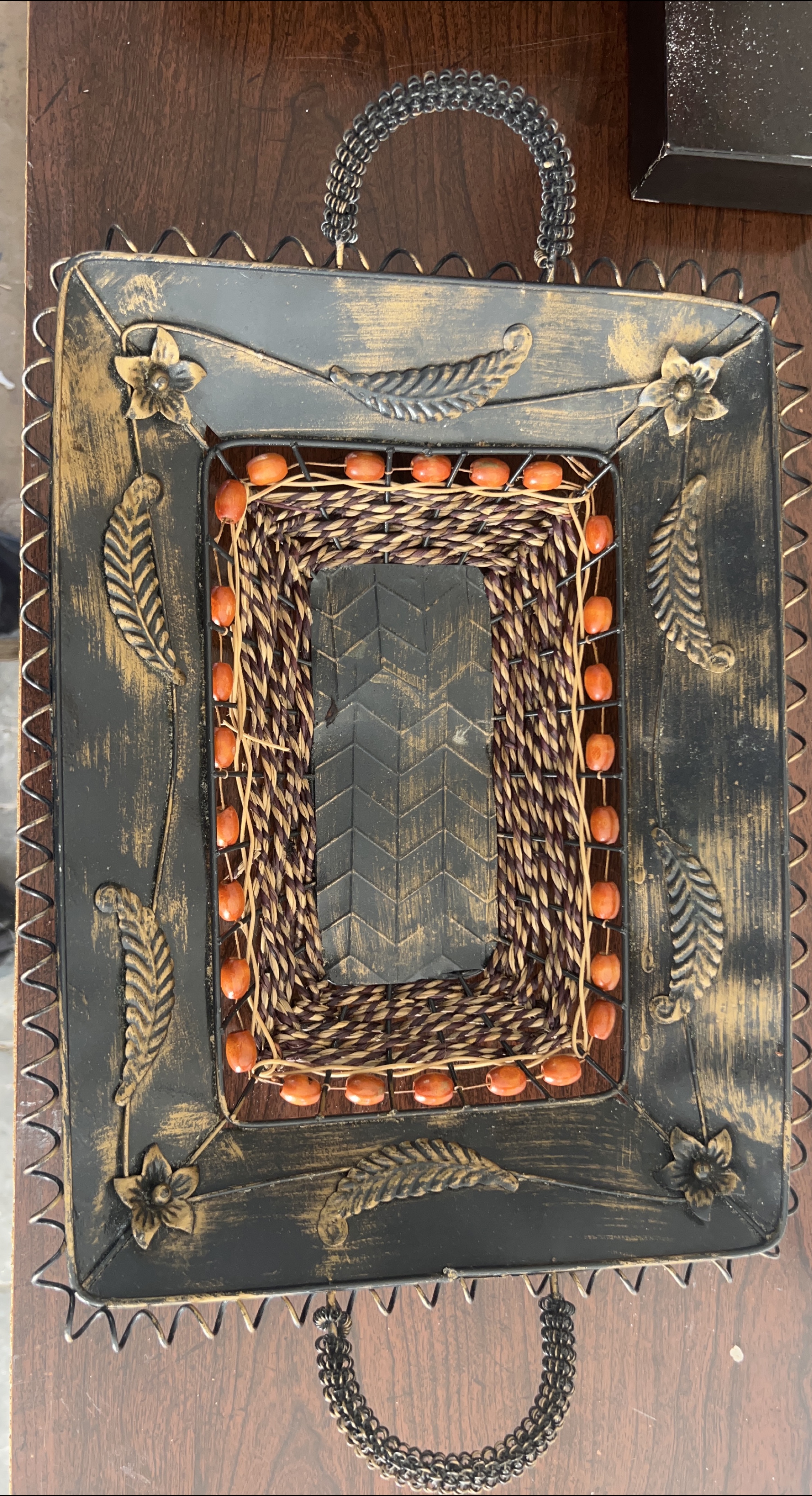 Decorative Metal & Wicker Wall Hanging thumbnail