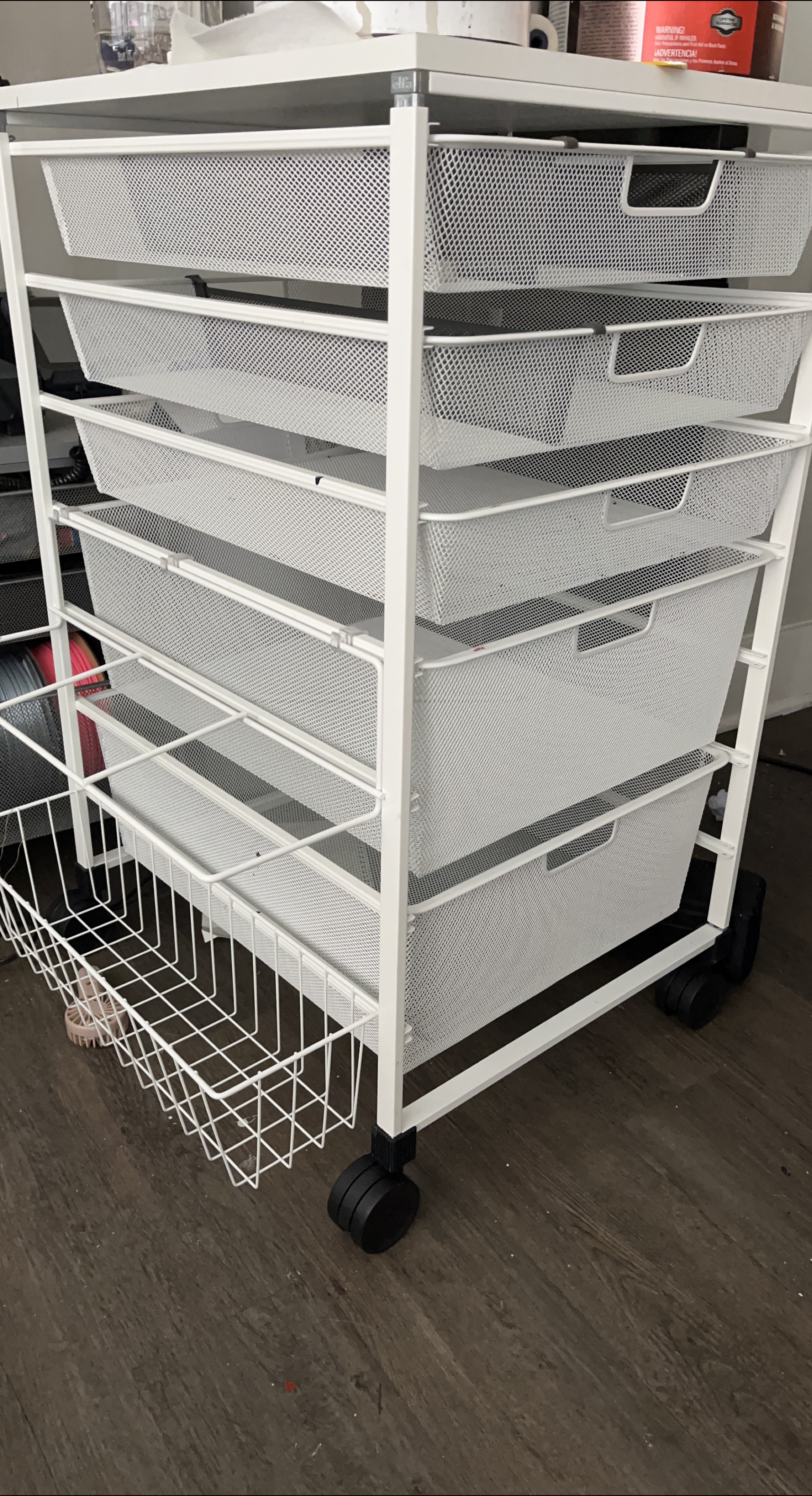 Elfa White Mesh Rolling Cart thumbnail