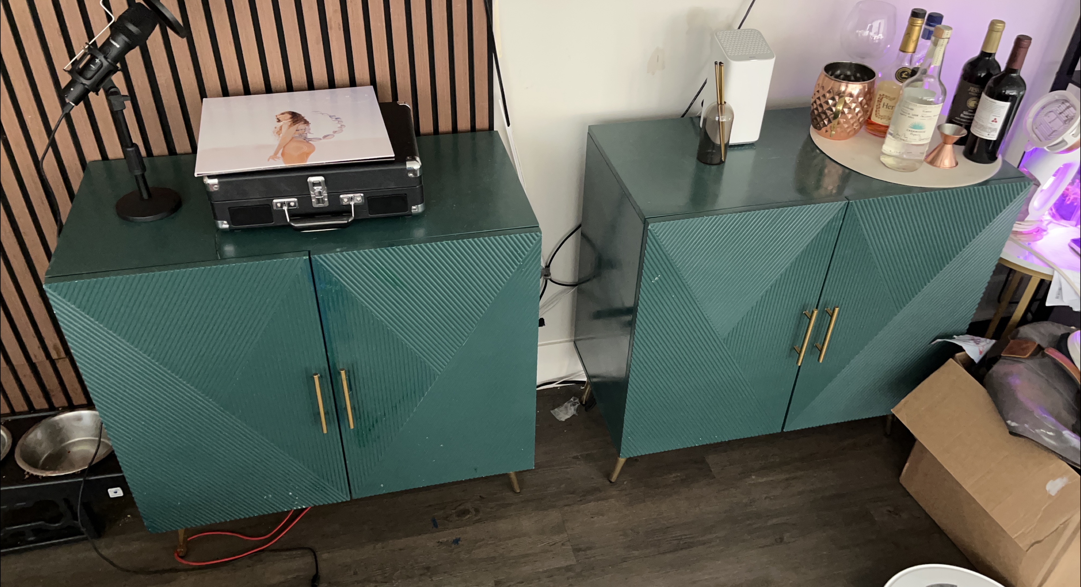 Green Storage Cabinet with Gold Legs thumbnail