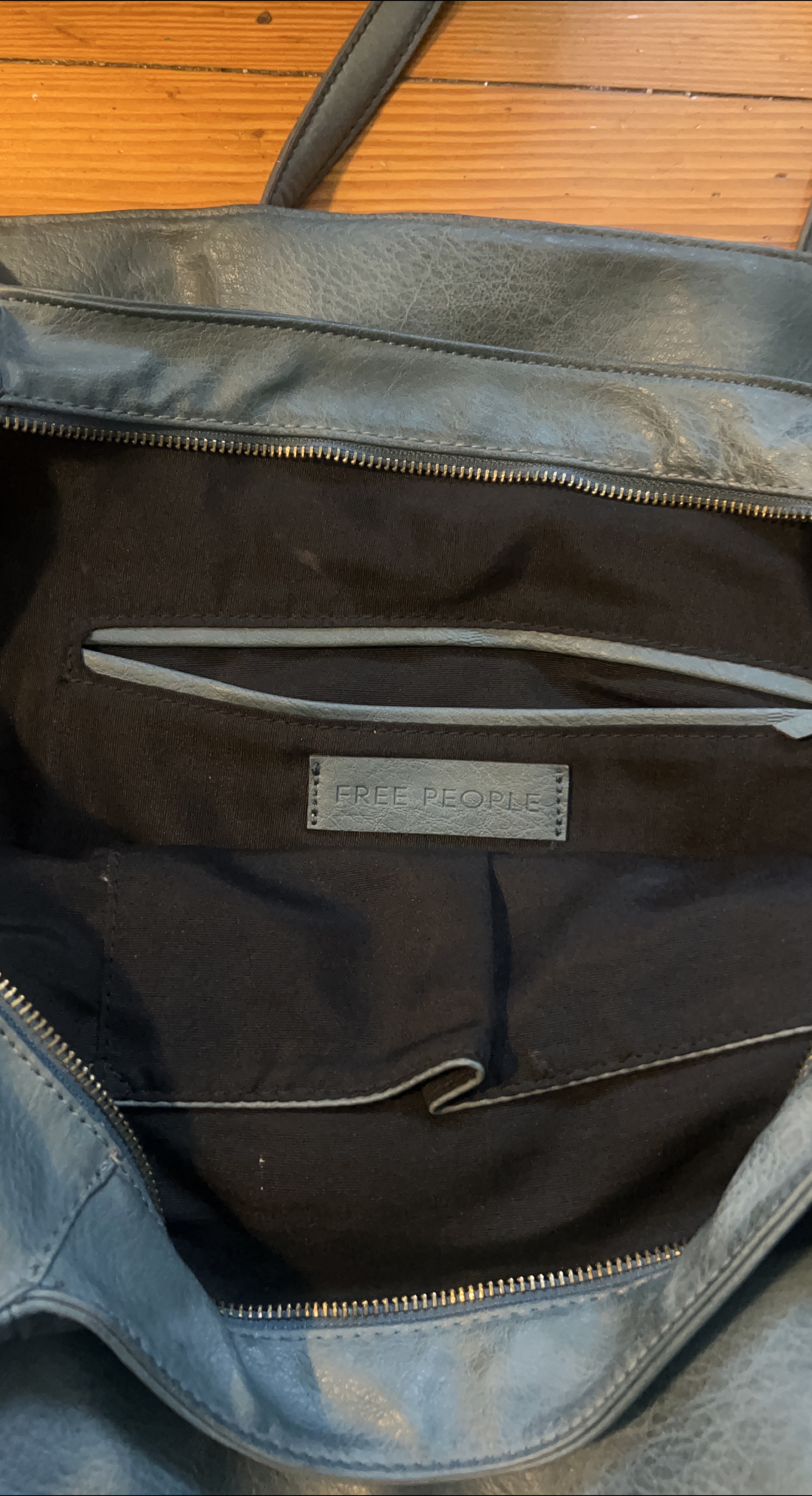Free People Blue Leather Tote Bag thumbnail