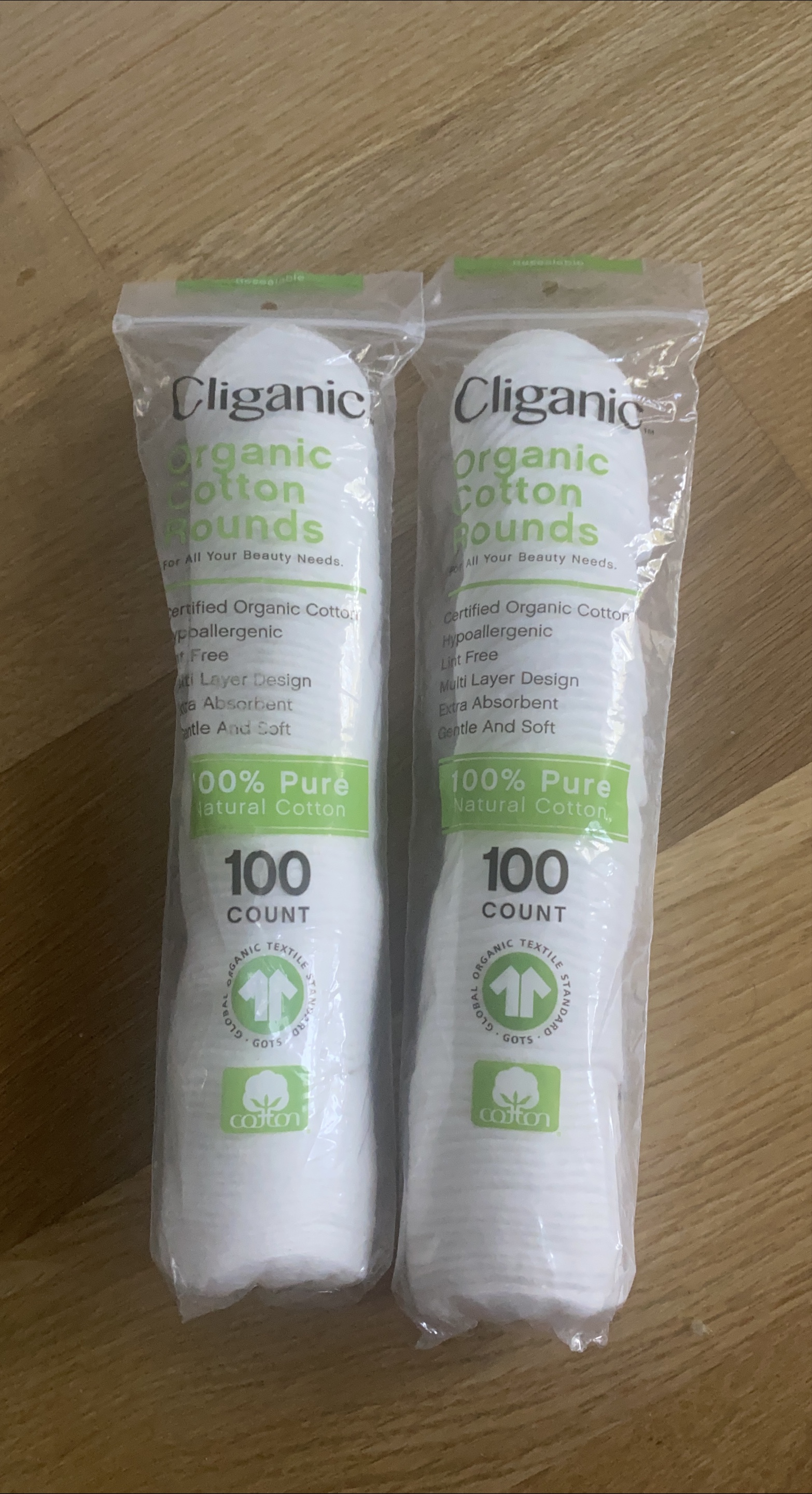 Cliganic Organic Cotton Rounds - 2 Packs of 100 Count thumbnail