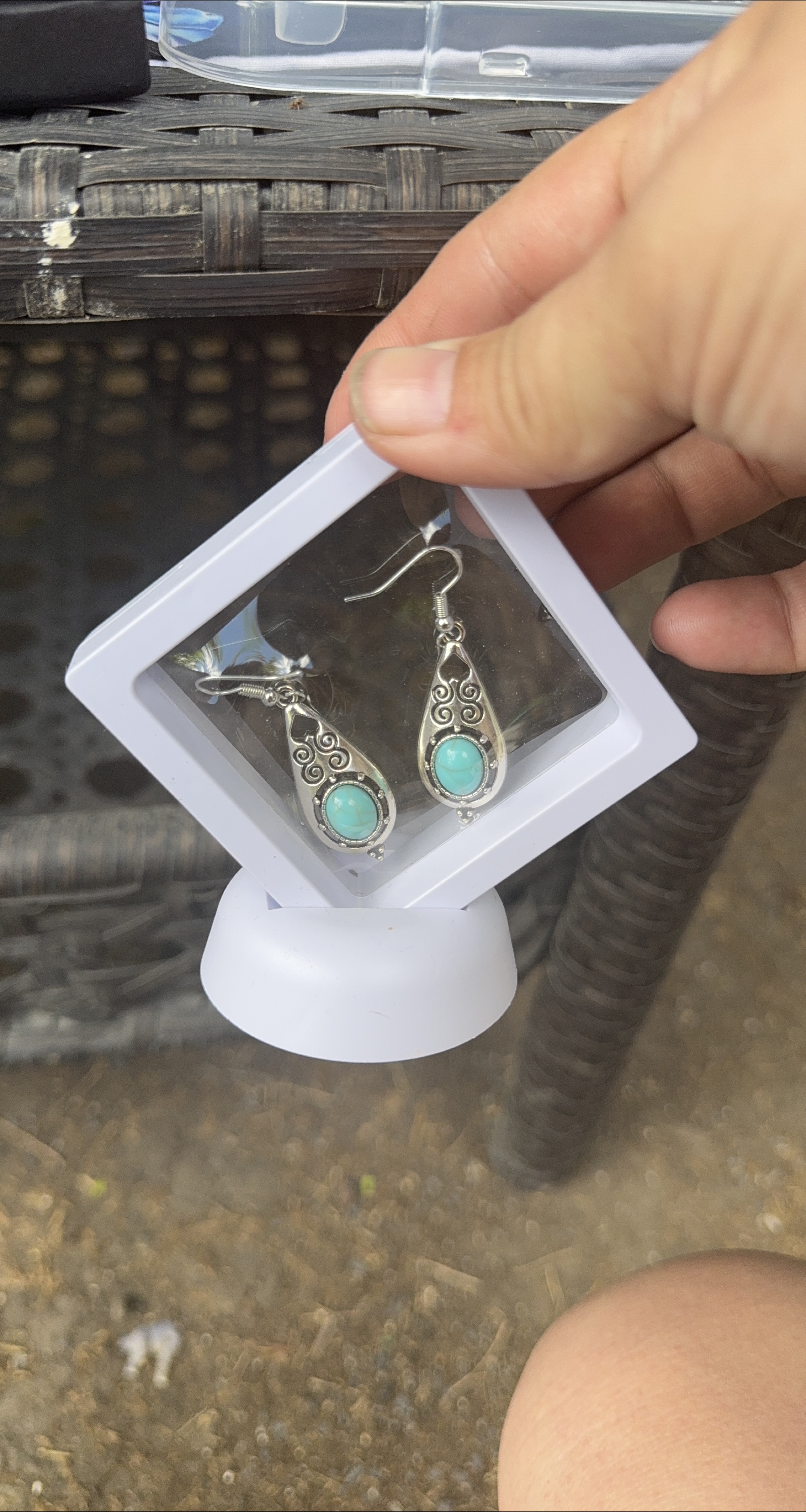 Turquoise Stone Silver Earrings thumbnail