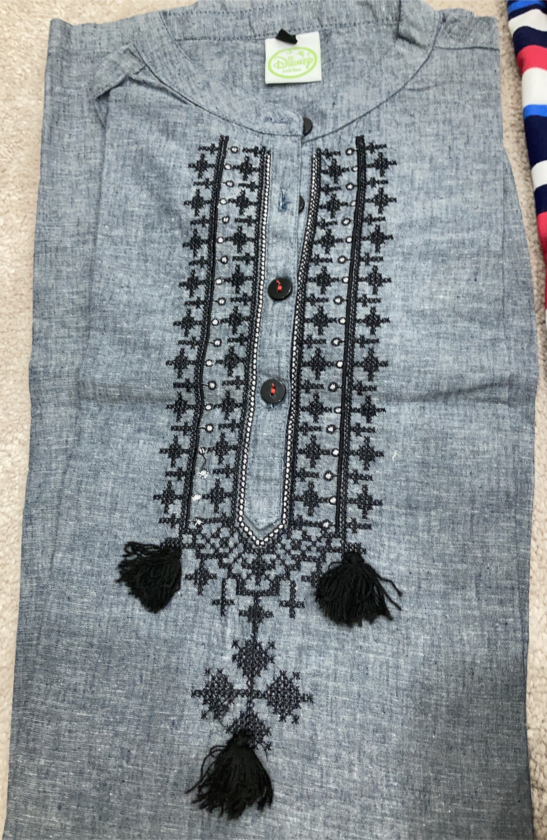 Disney Grey Embroidered Tunic Top & Black Pants Set thumbnail