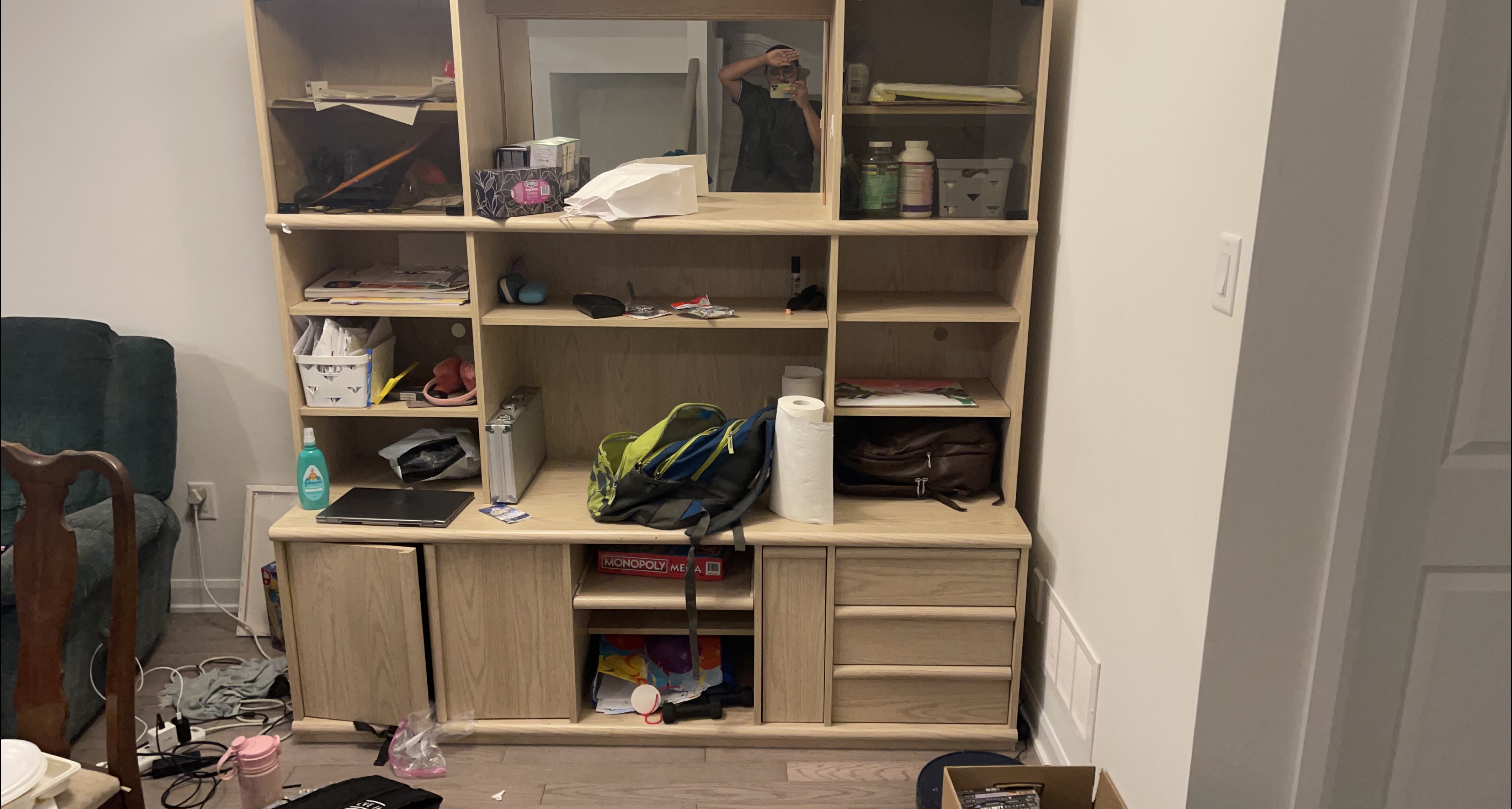 Wooden Bookcase with Mirror thumbnail