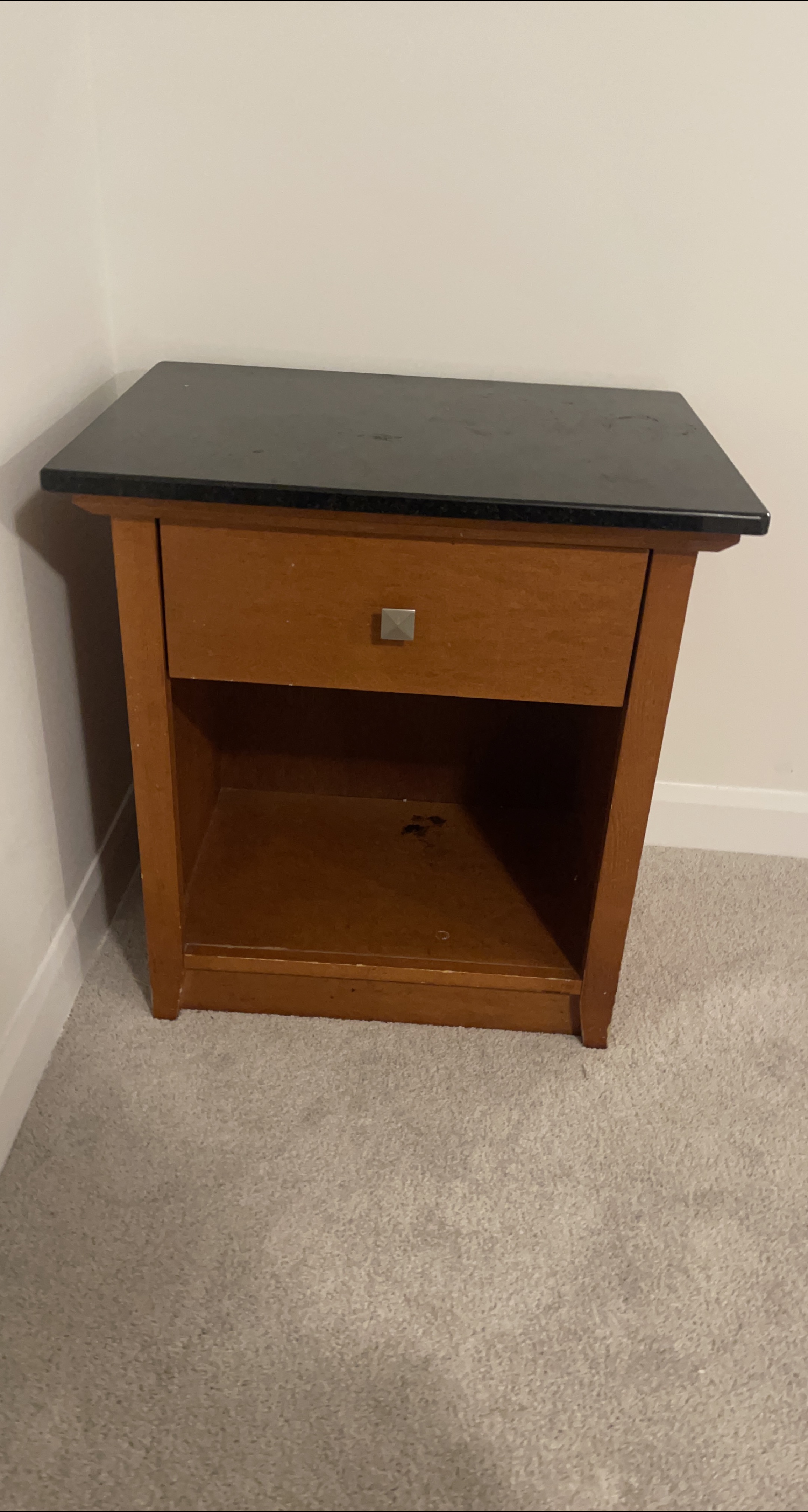 Wooden Nightstand with Black Top thumbnail