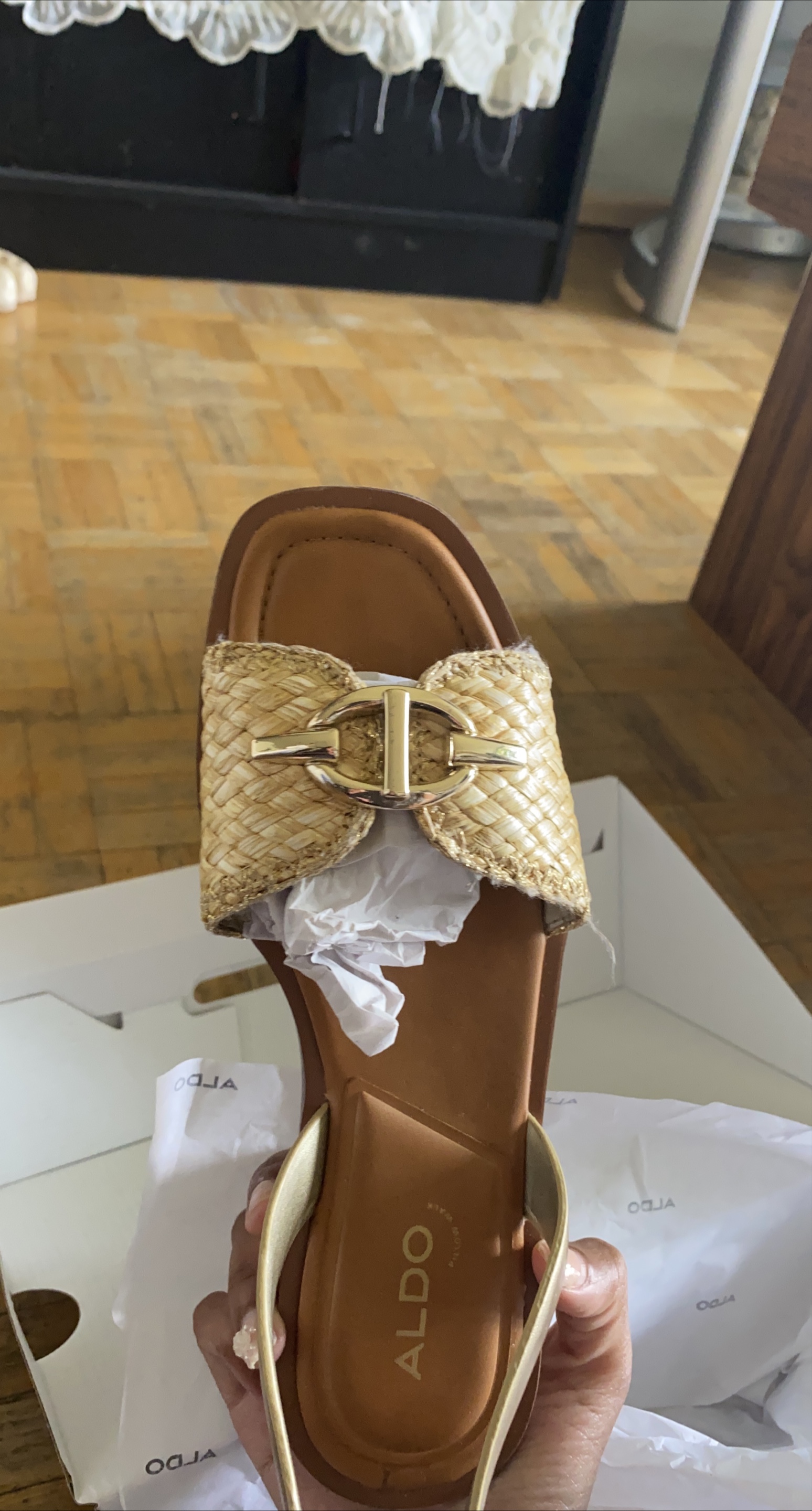 ALDO Gold Sandals - Size 6 thumbnail