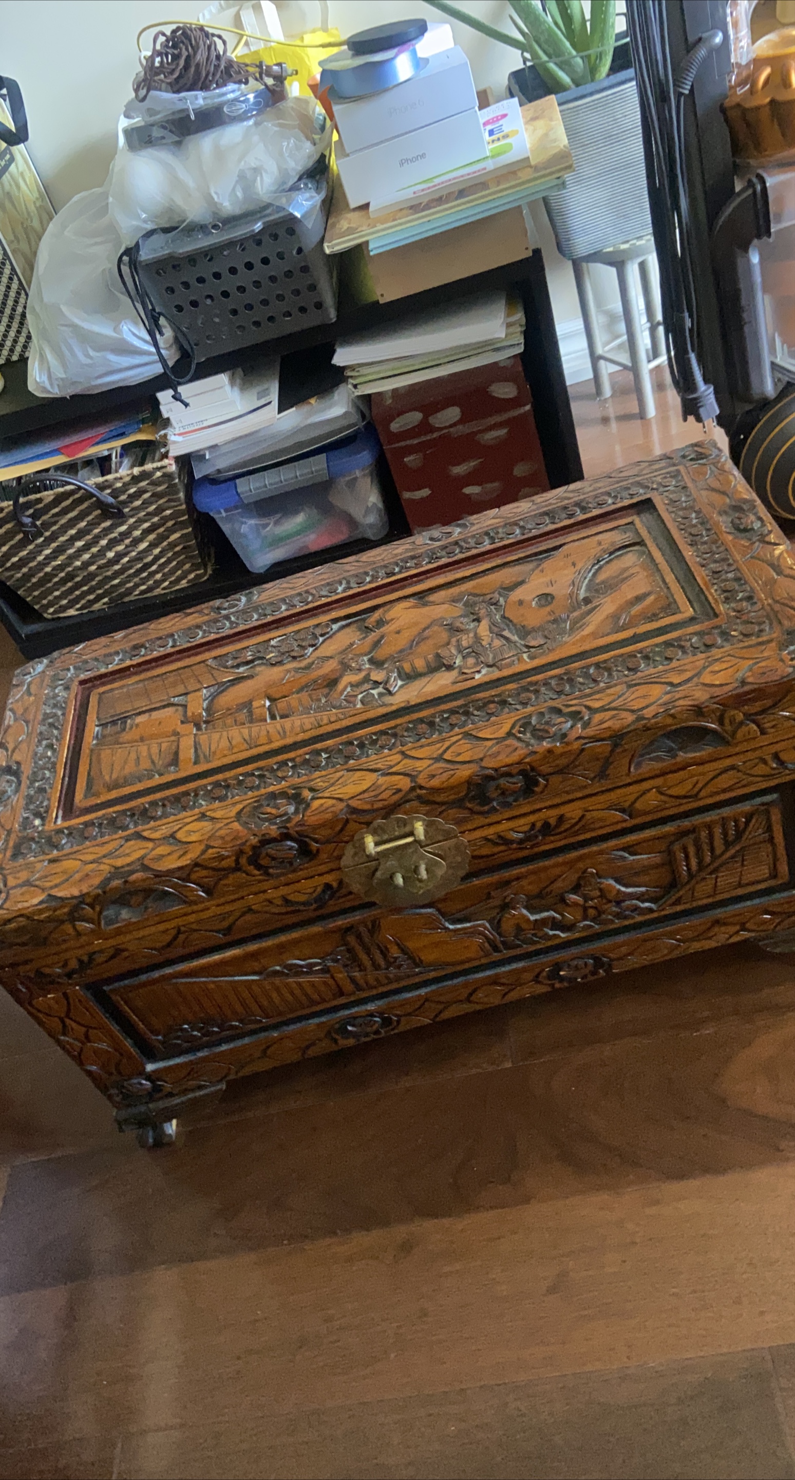 Antique Carved Wooden Chest thumbnail