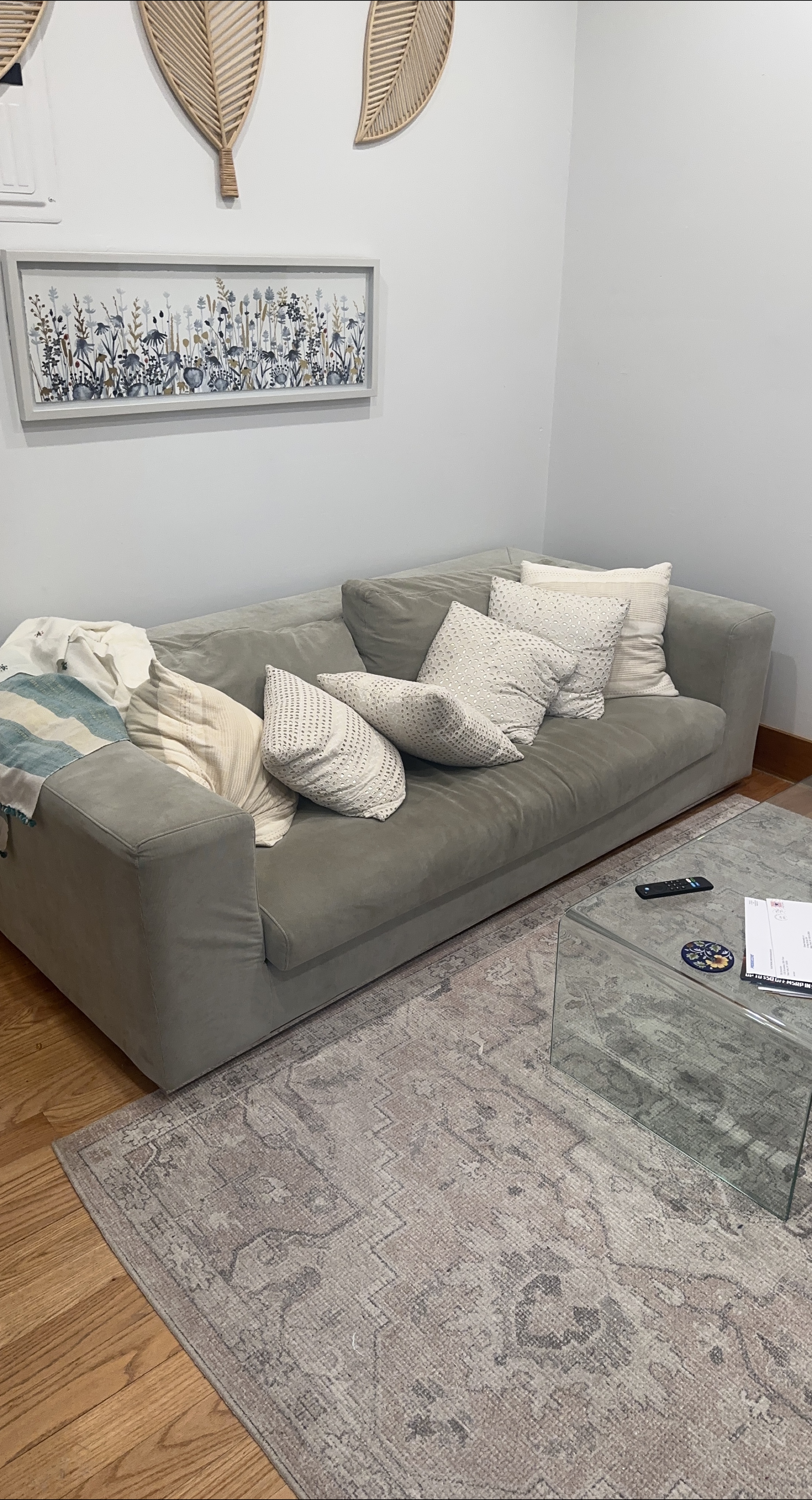 Comfortable Gray Sofa with Throw Pillows thumbnail