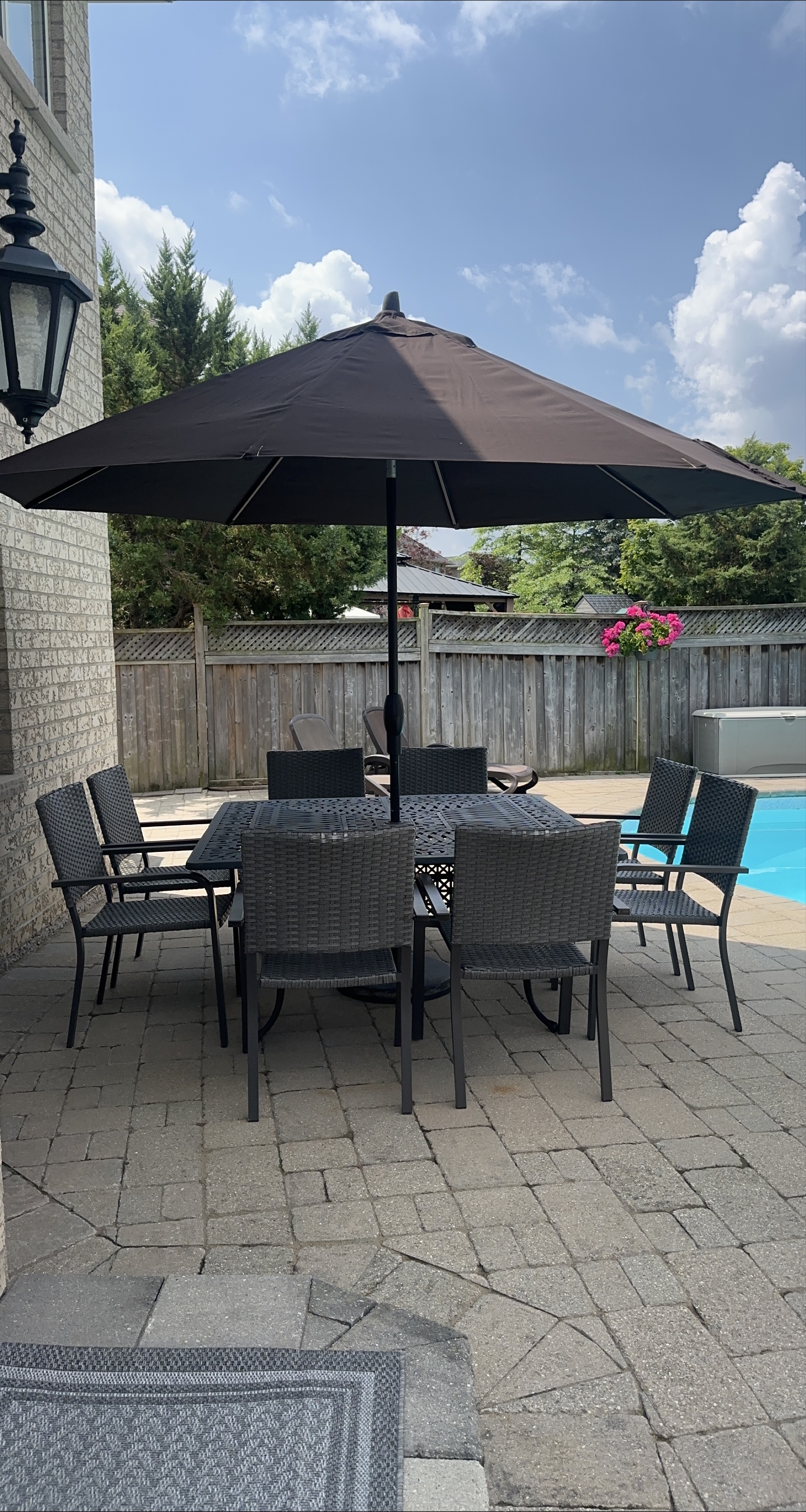 Outdoor Patio Table with 8 Chairs & Umbrella