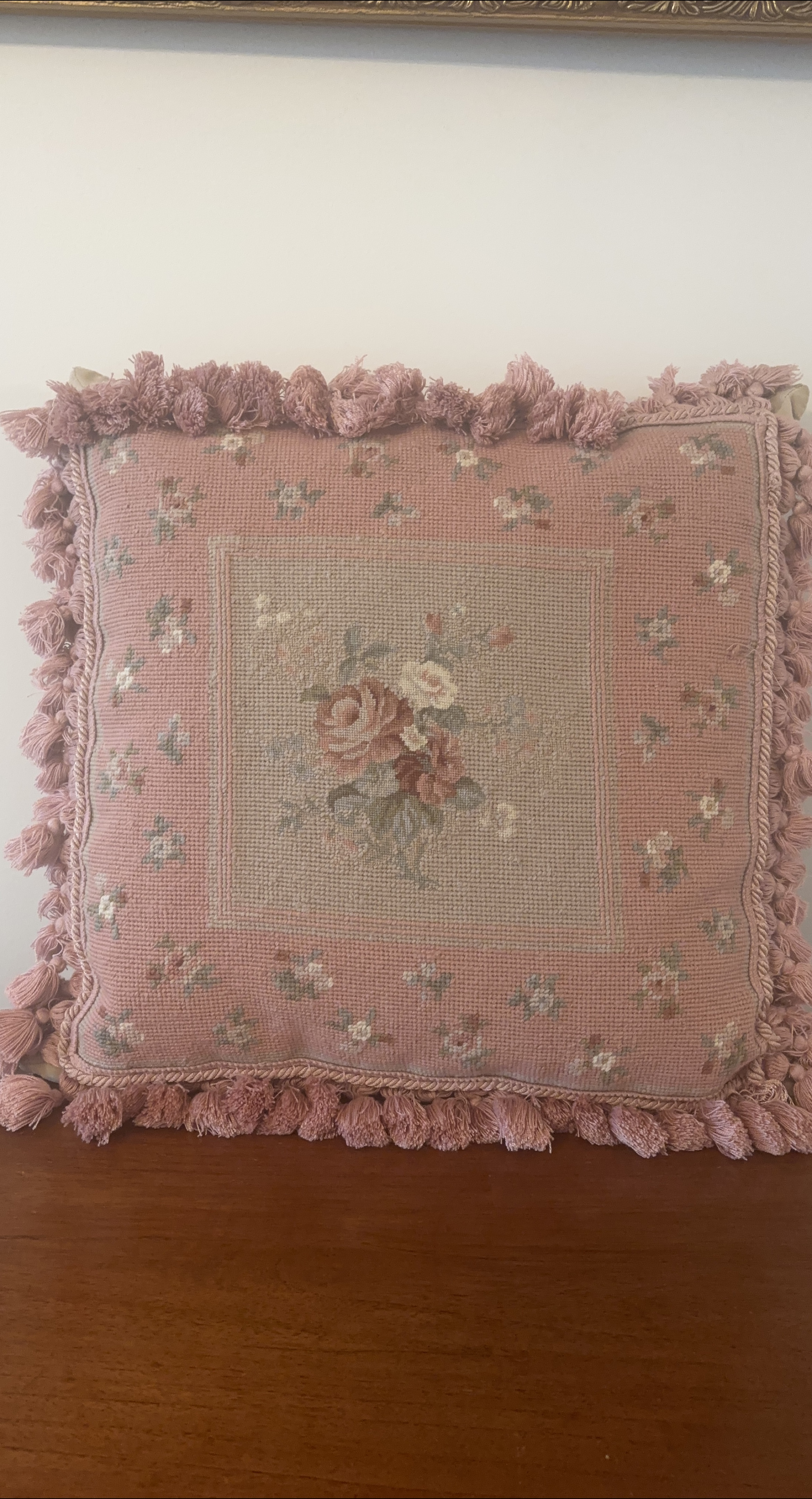 Floral Needlepoint Pillow with Tassels thumbnail