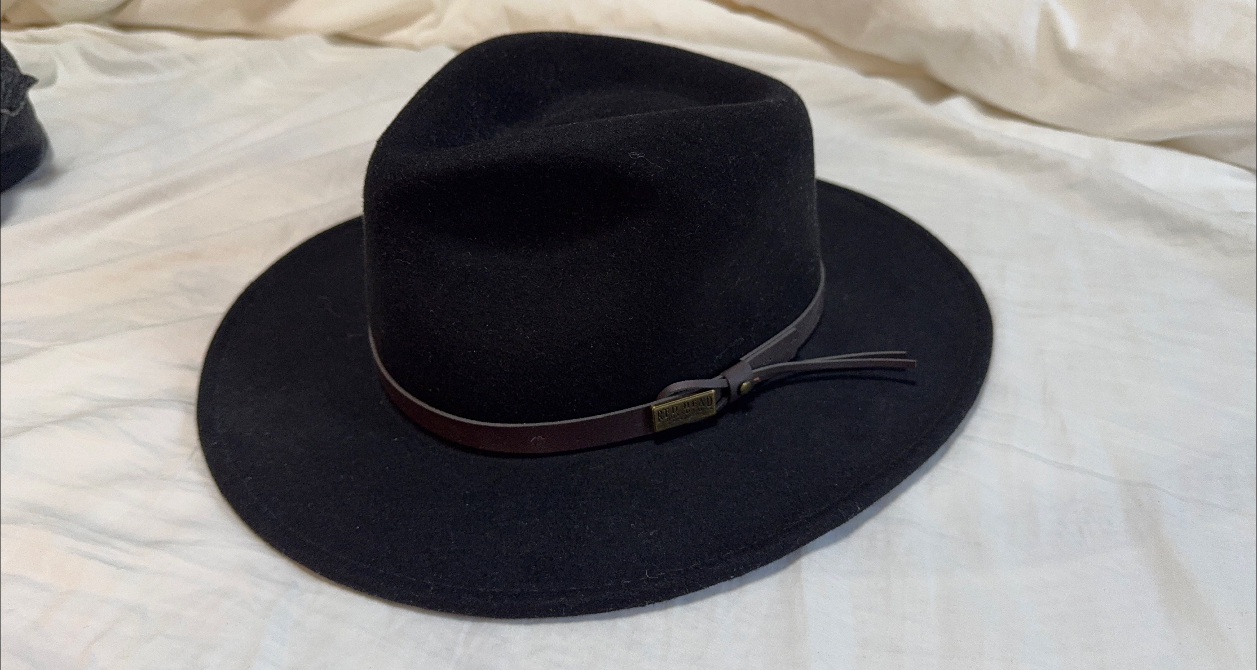 Red Head Black Felt Fedora Hat thumbnail