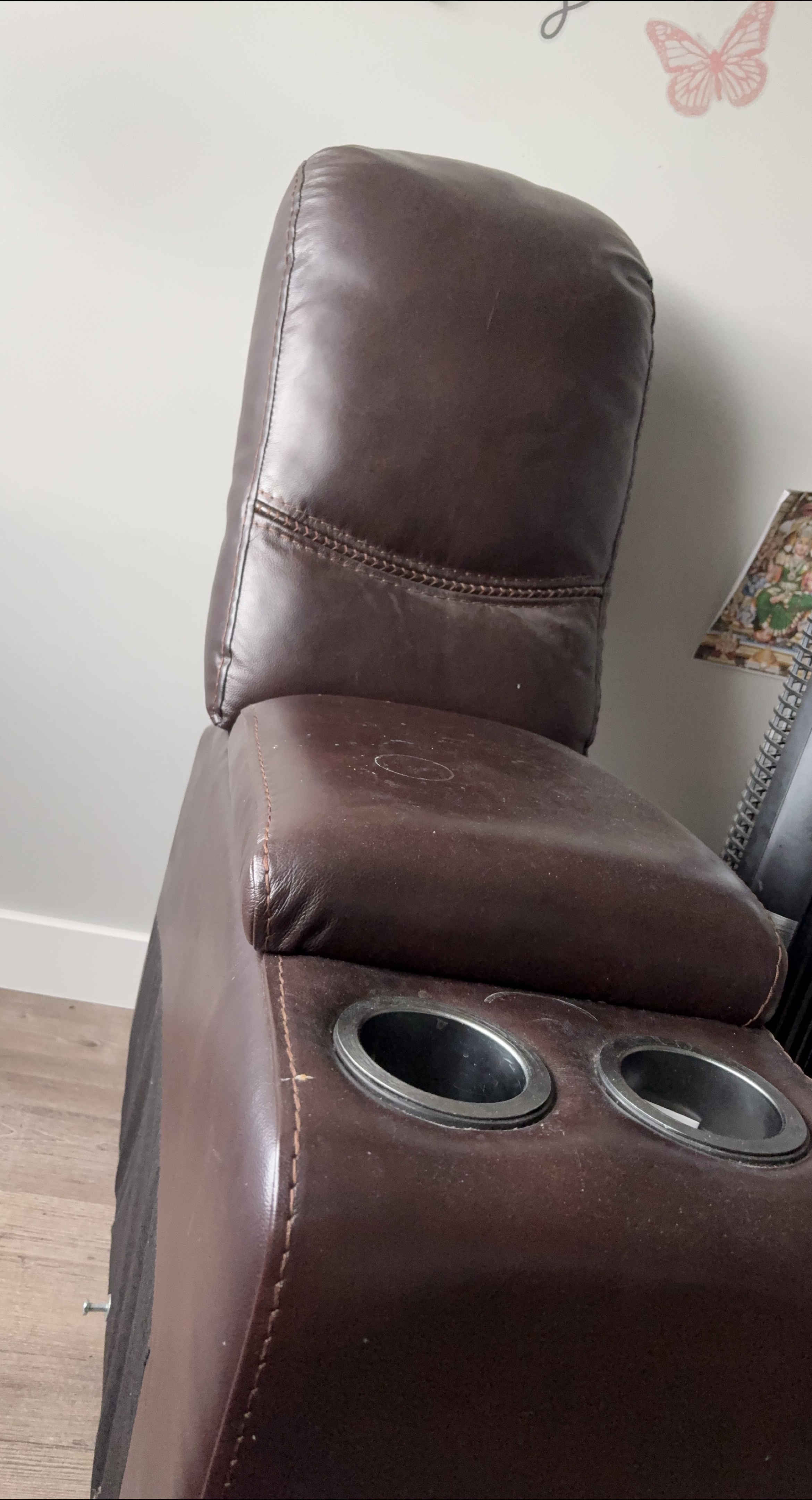 Brown Leather Recliner Console