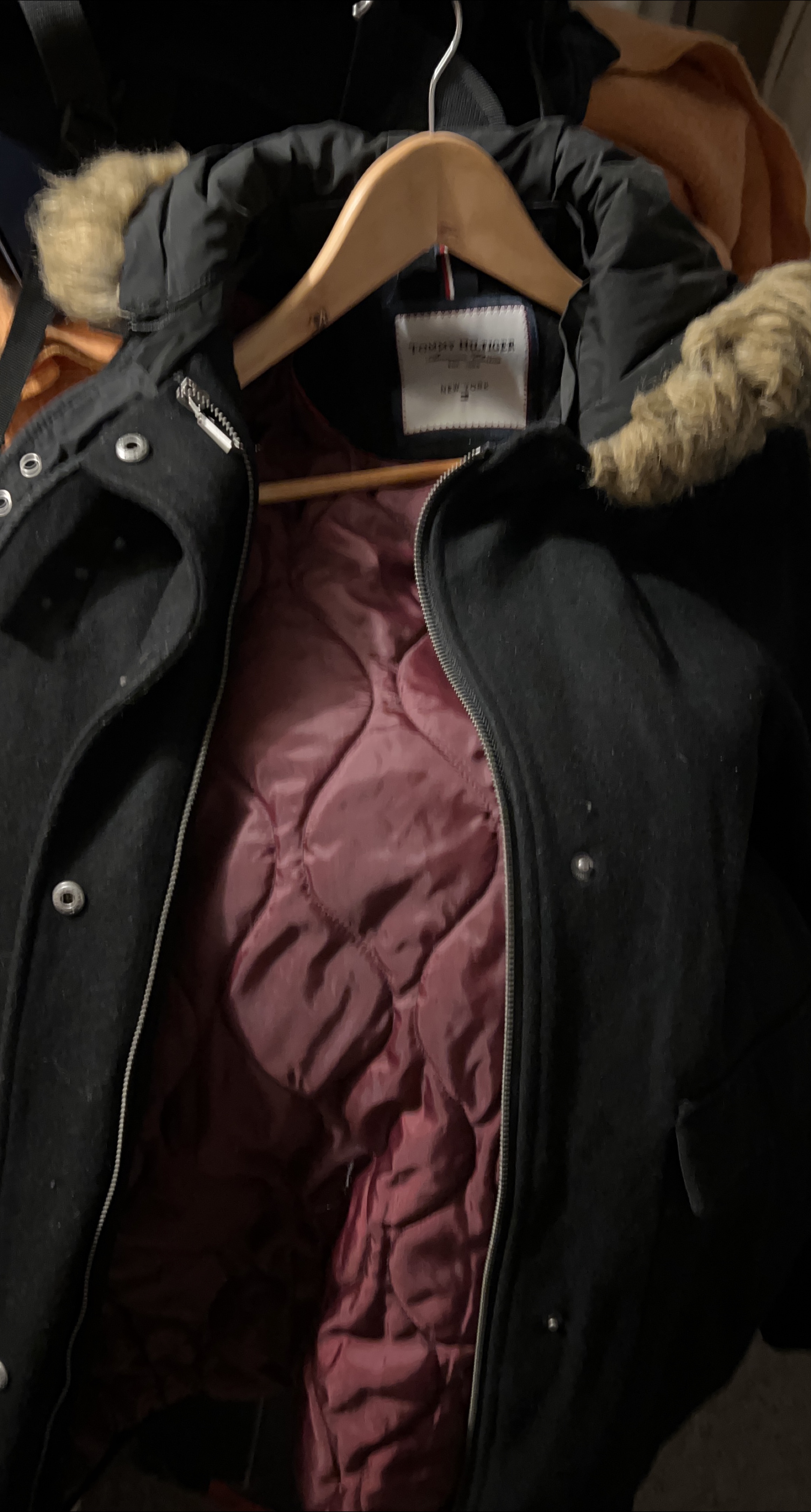 Tommy Hilfiger Black Puffer Parka Jacket with Fur Hood