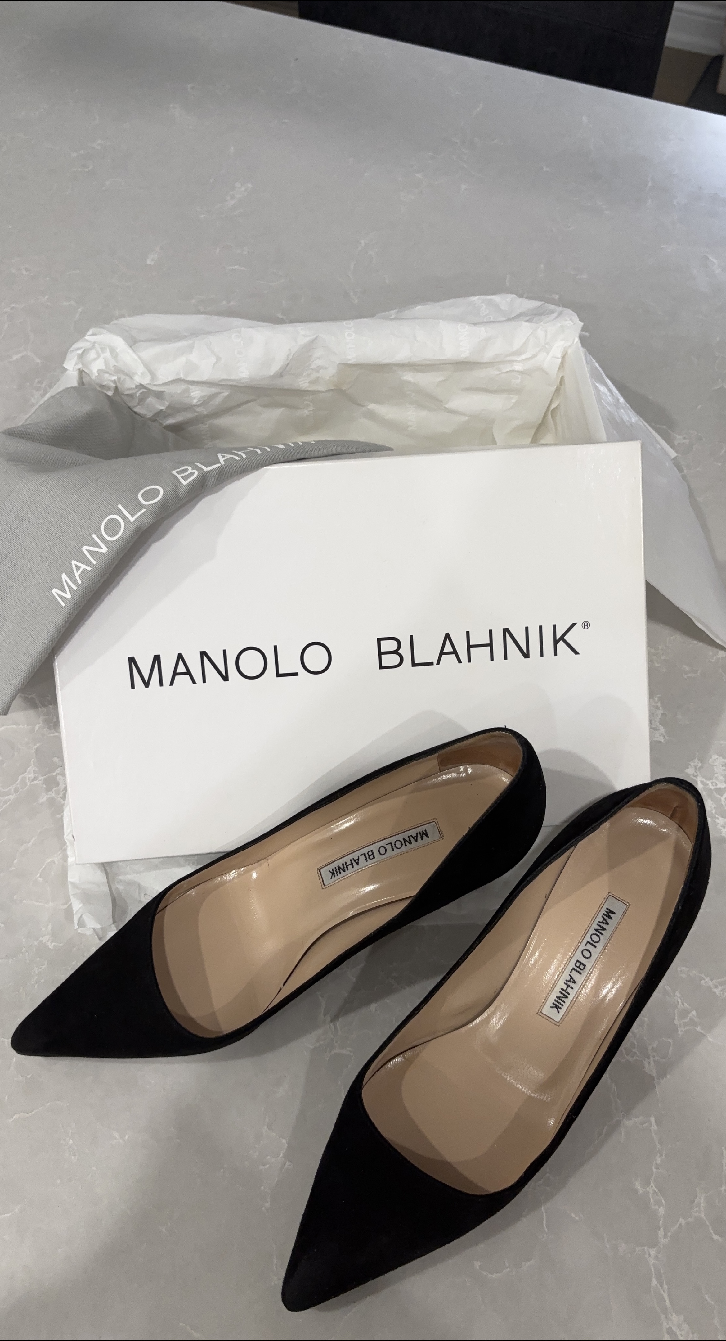 Manolo Blahnik Black Suede Pumps - Size 37.5 thumbnail