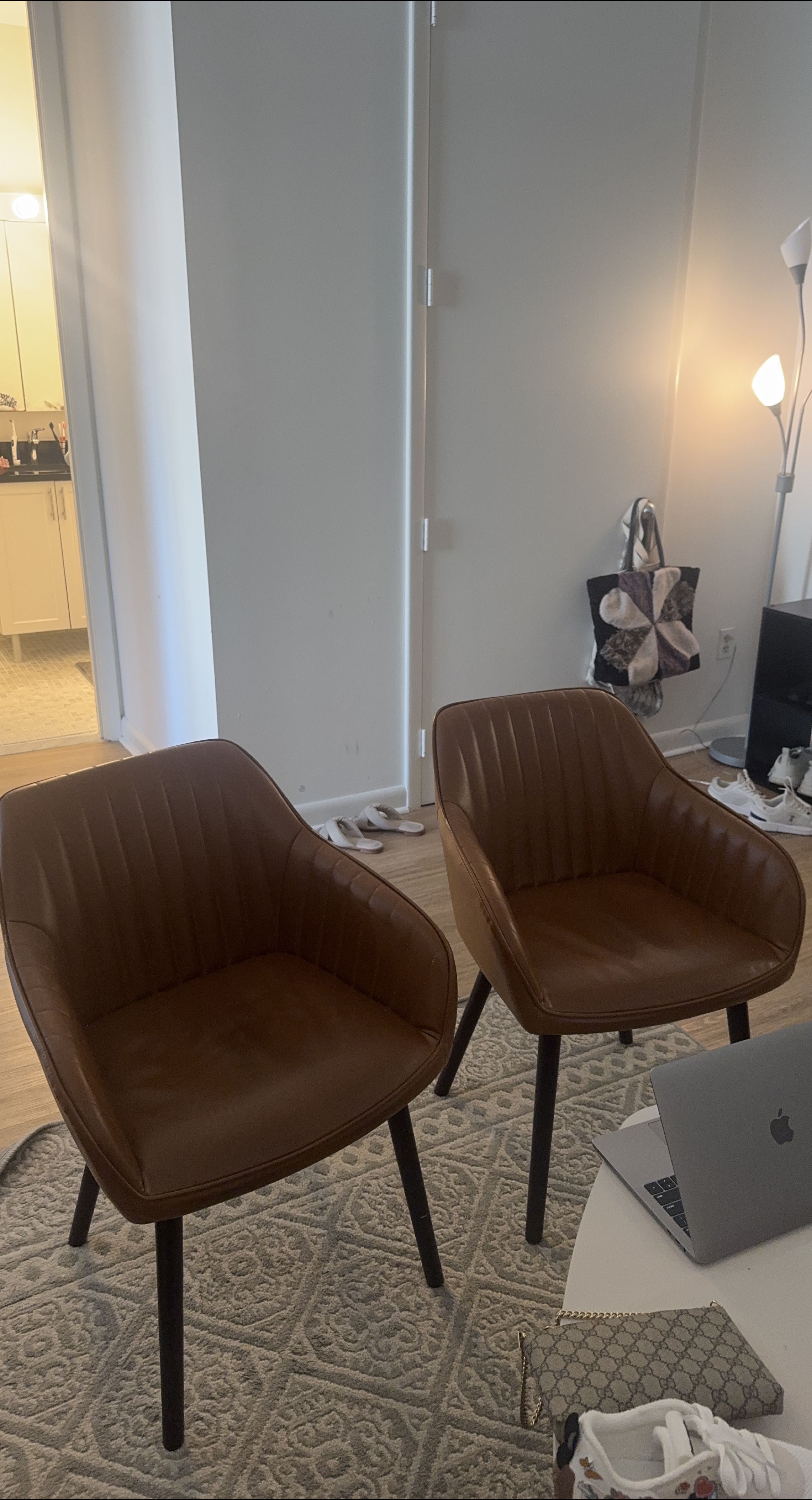 Brown Leather Dining Chairs - Set of 2 thumbnail
