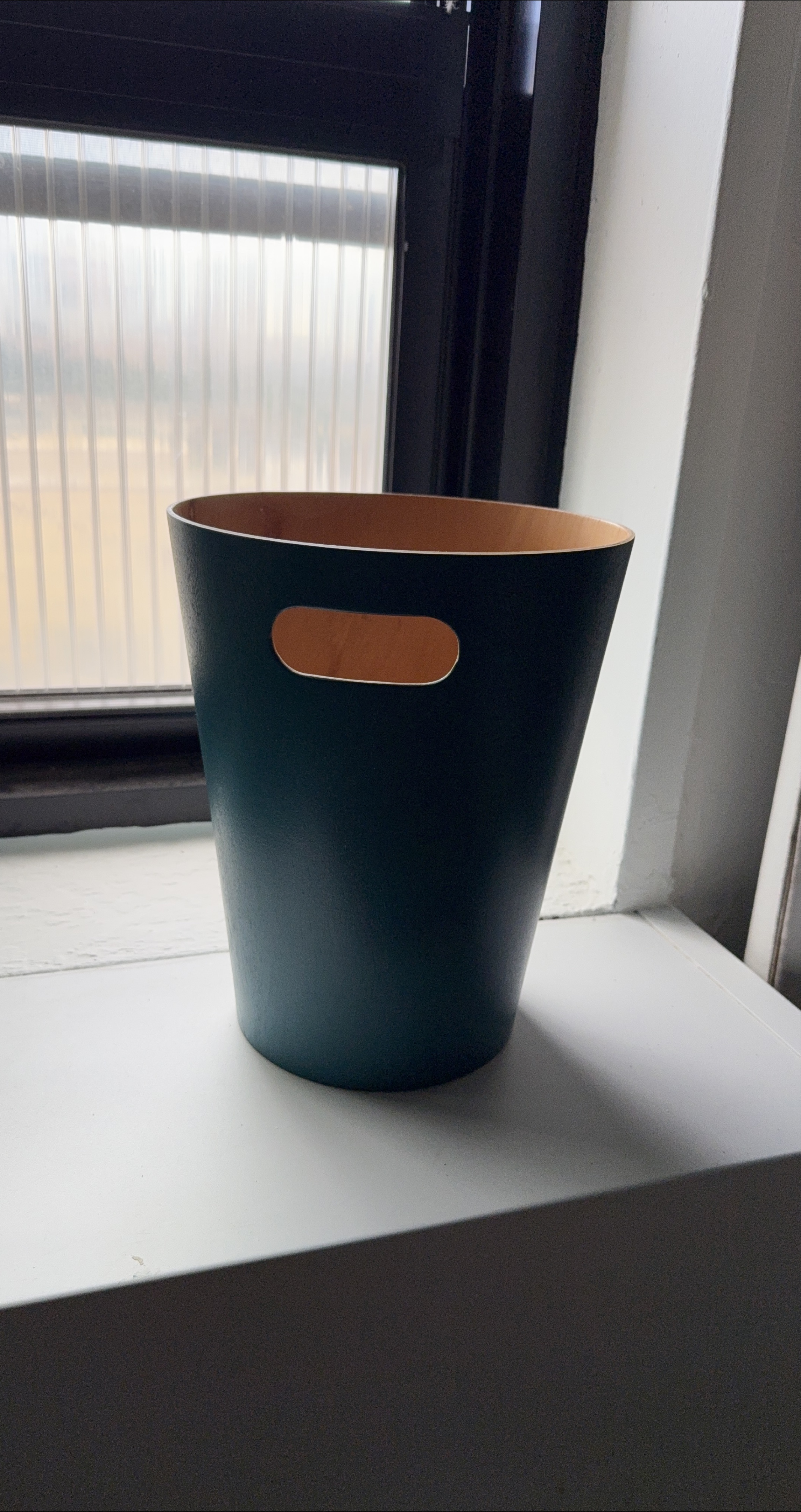 Dark Blue Waste Basket with Wood Interior thumbnail