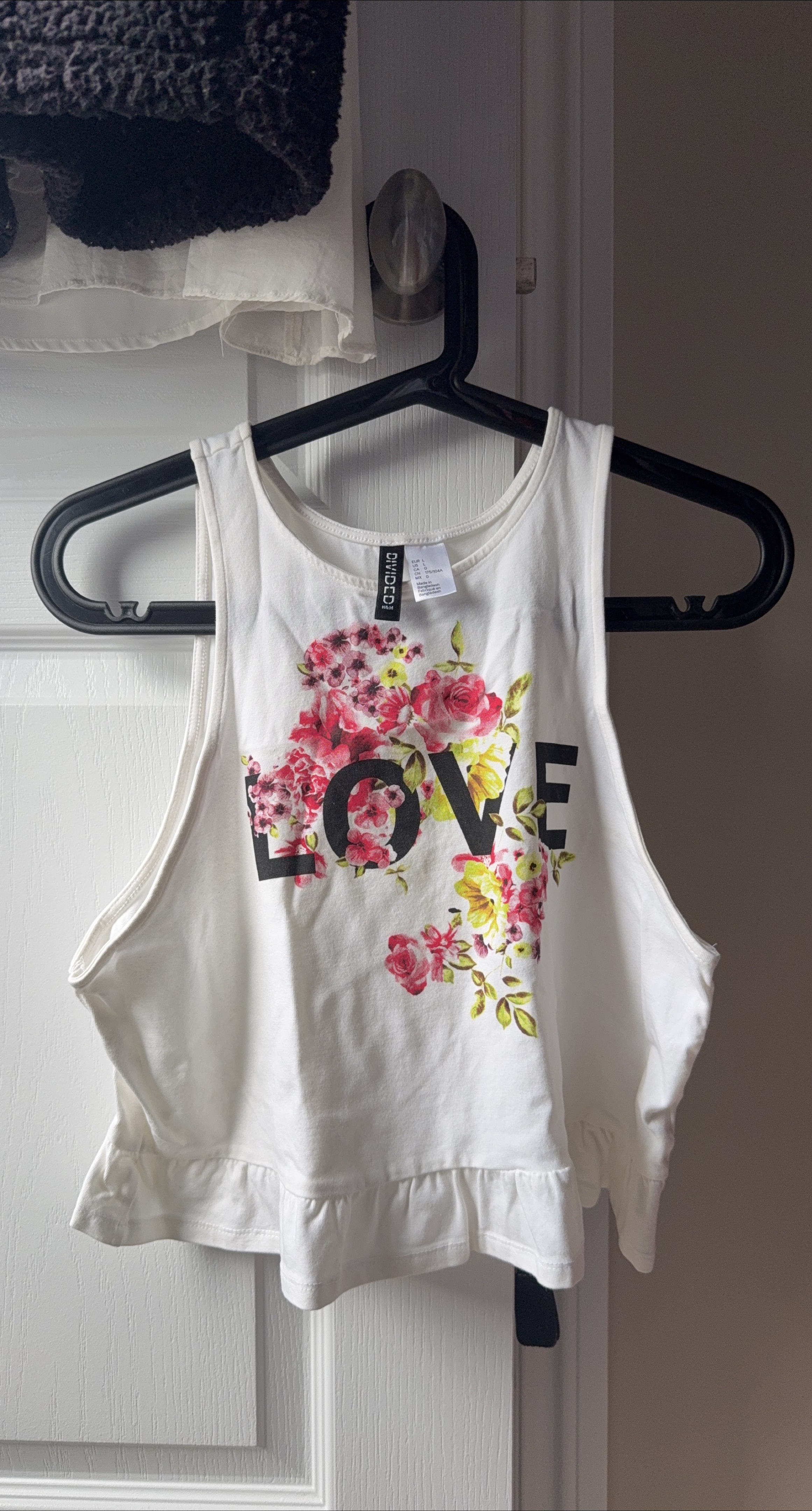 H&M Divided White Floral Tank Top - Size L thumbnail