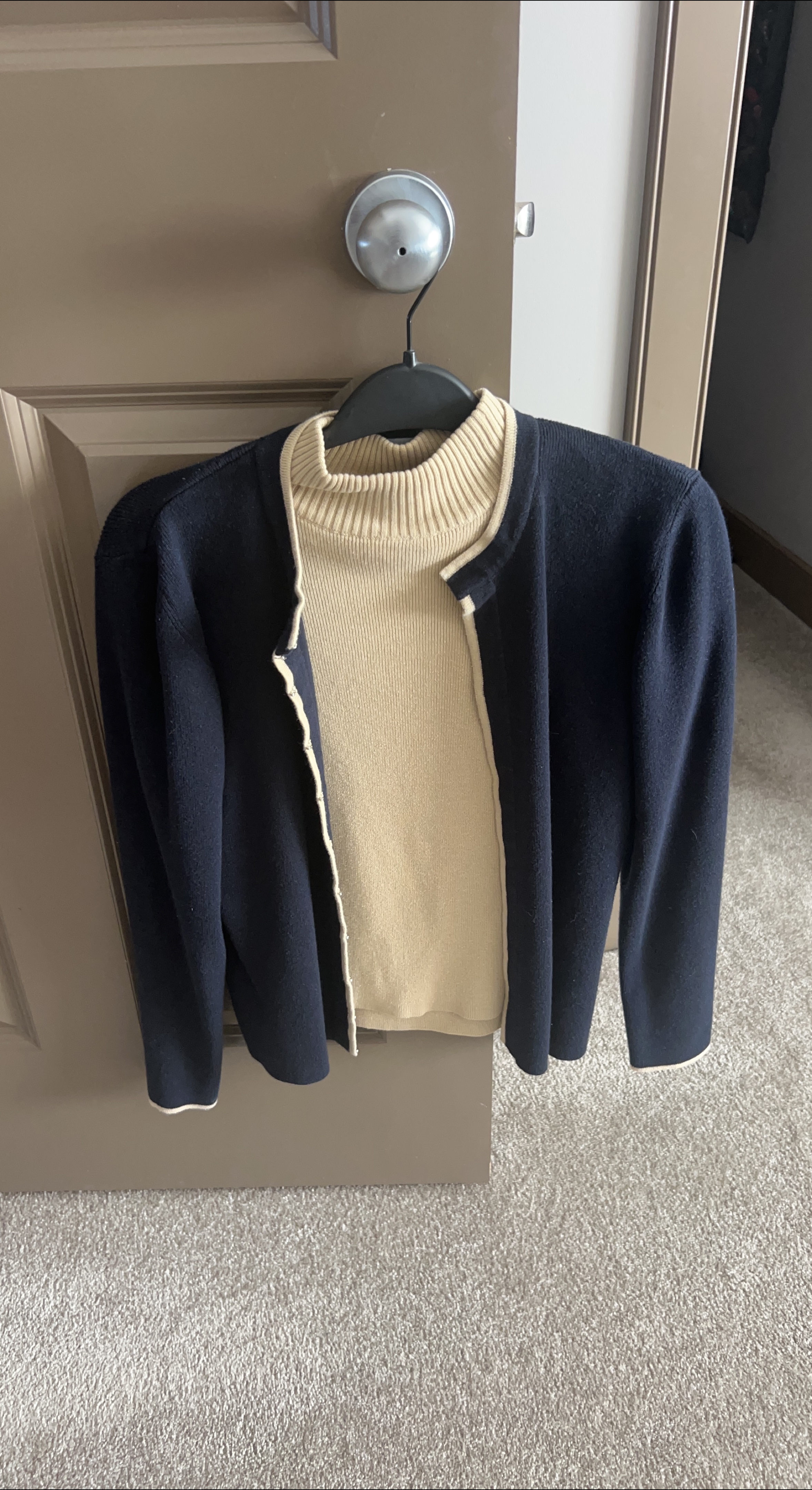 Jaxii Navy Cardigan & Beige Top - Size S
