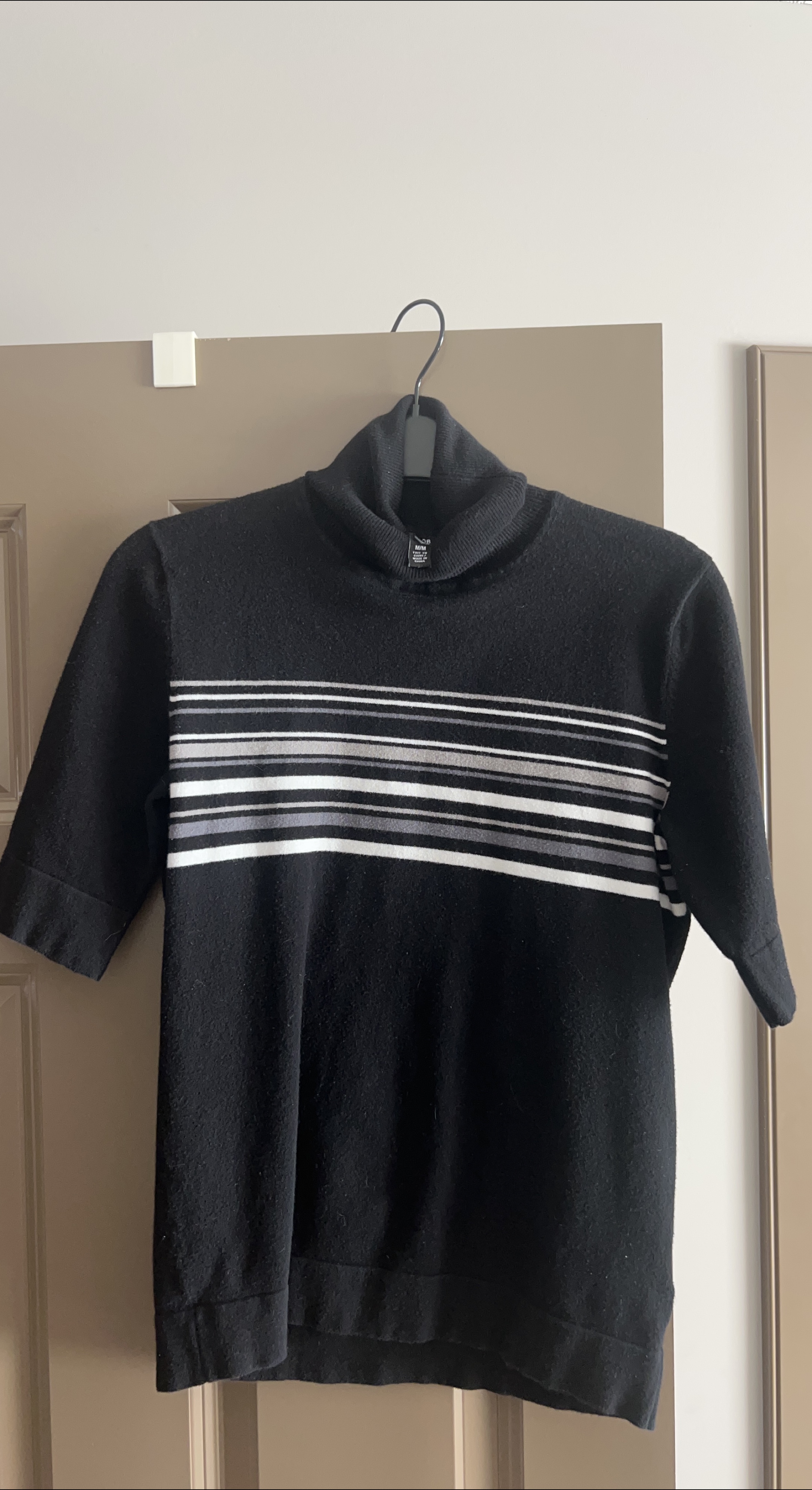 Black Striped Short Sleeve Turtleneck - M/M image indicator(1)