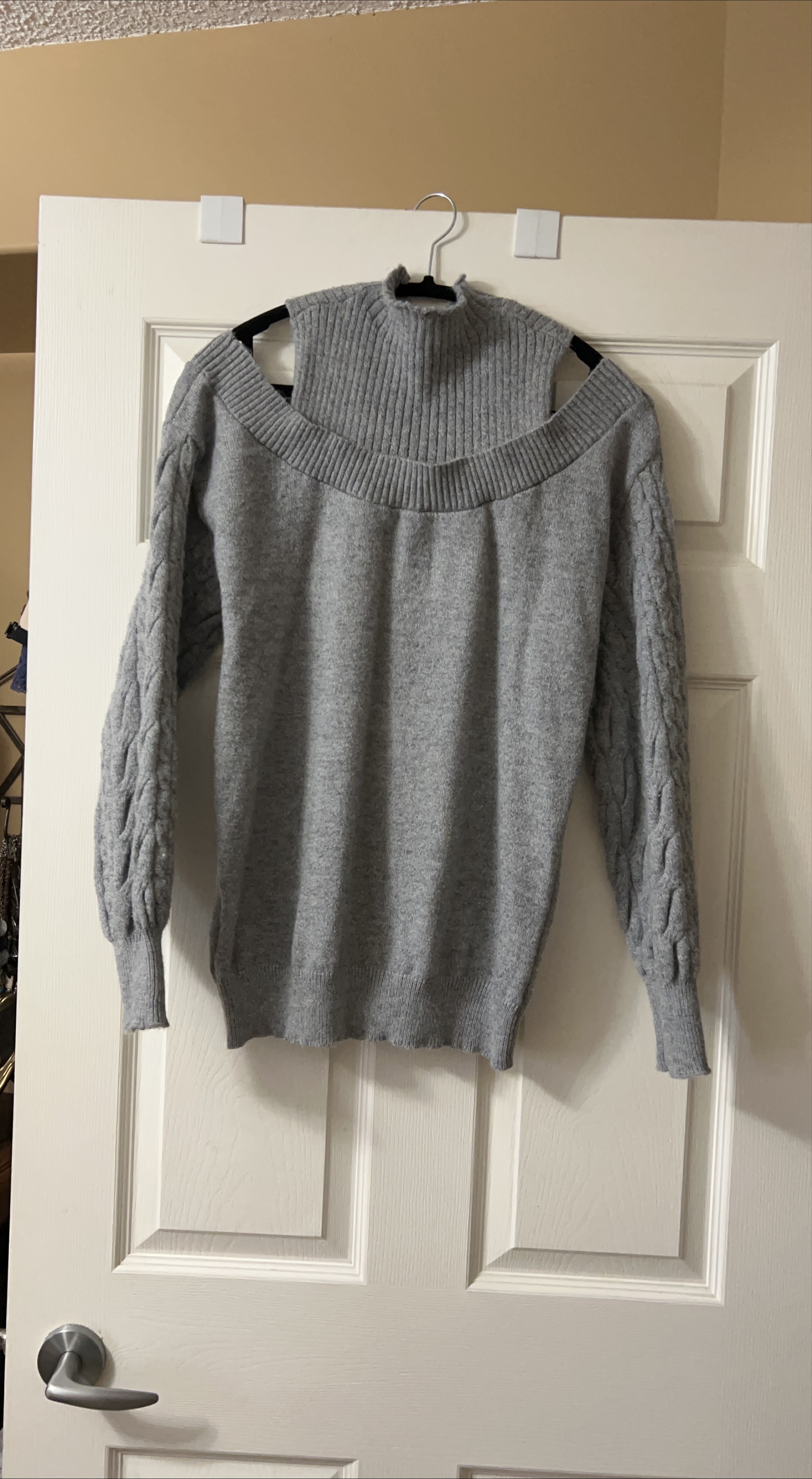 Grey Knit Sweater - Cable Knit Sleeves thumbnail