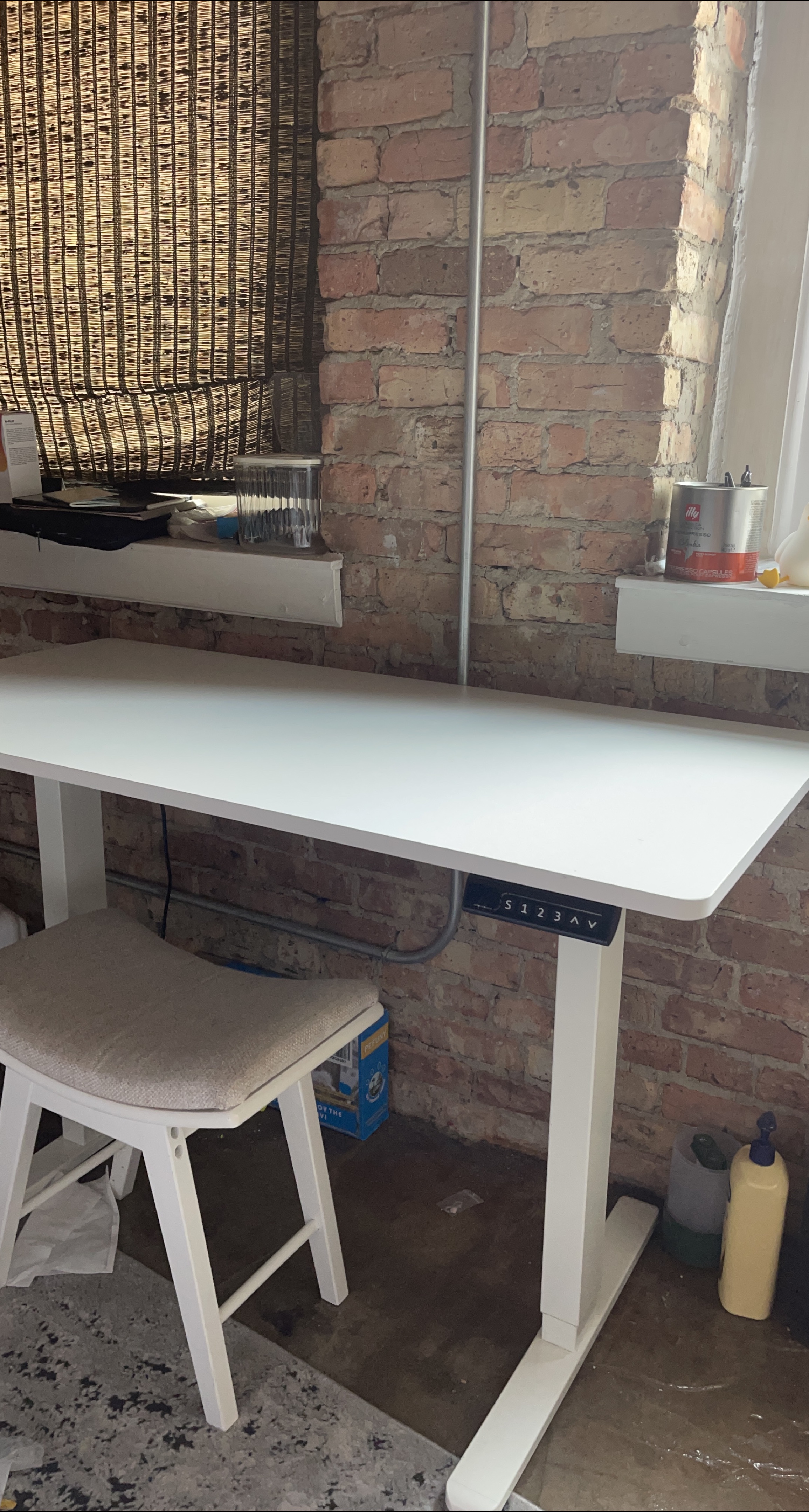 Adjustable Height White Desk with Stool thumbnail
