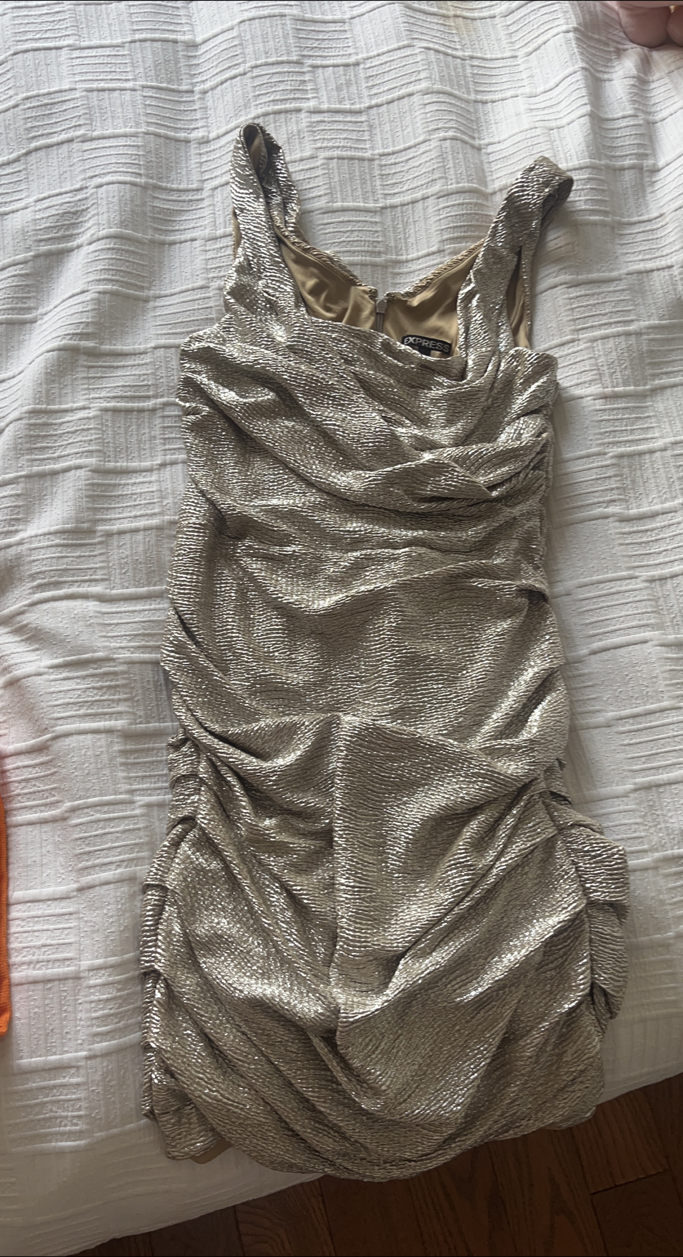 Express Gold Ruched Bodycon Dress thumbnail