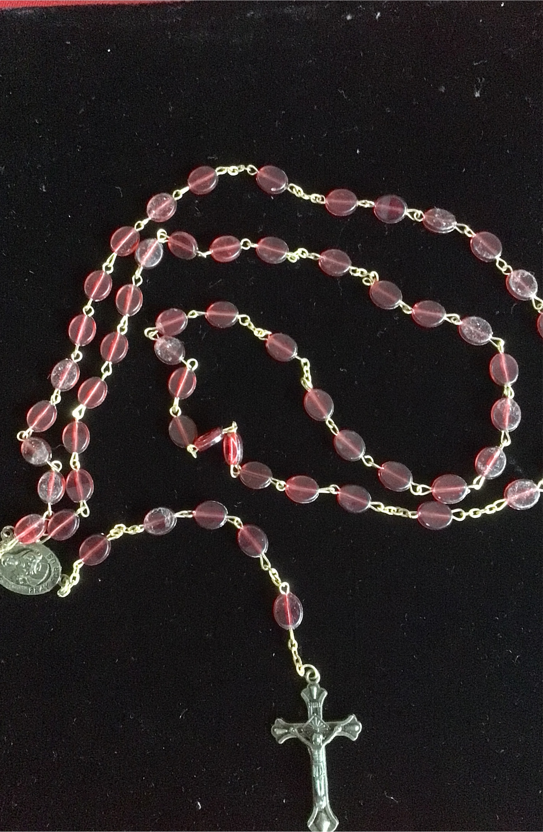 Rosary with Red flat Beads and Cross thumbnail