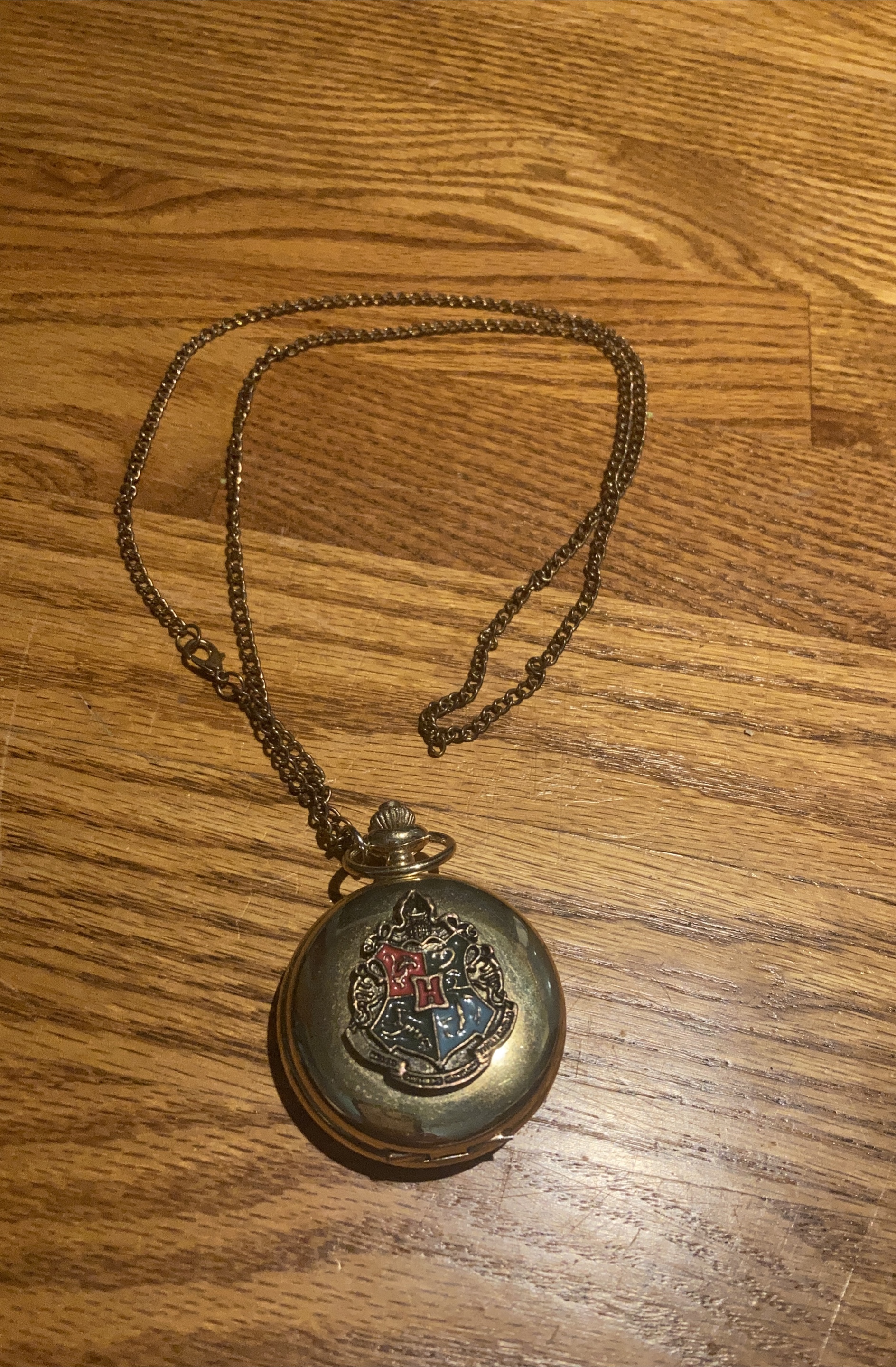 Harry Potter Hogwarts Crest Pocket Watch Necklace thumbnail