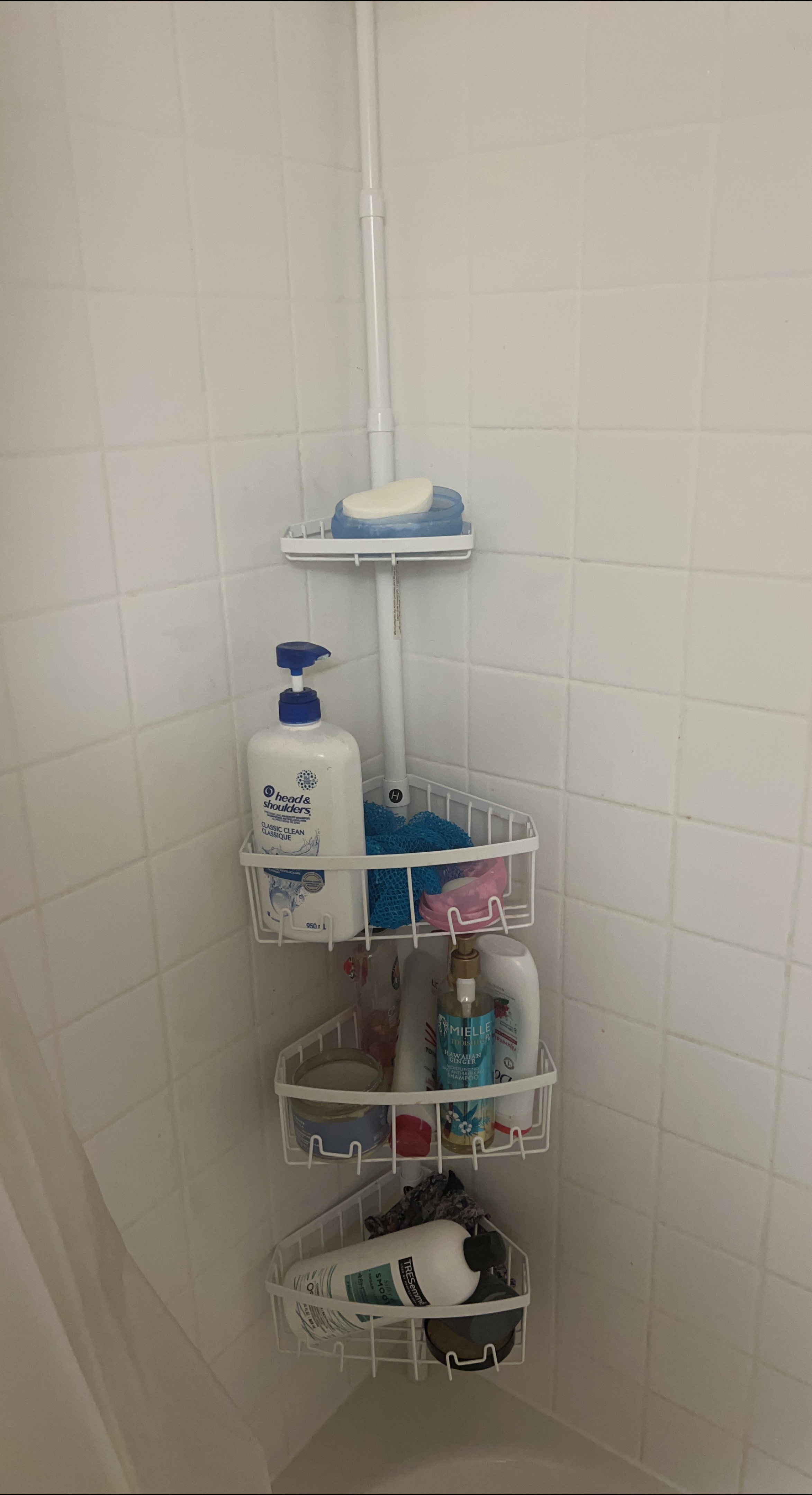 White Tension Pole Shower Corner Shelf