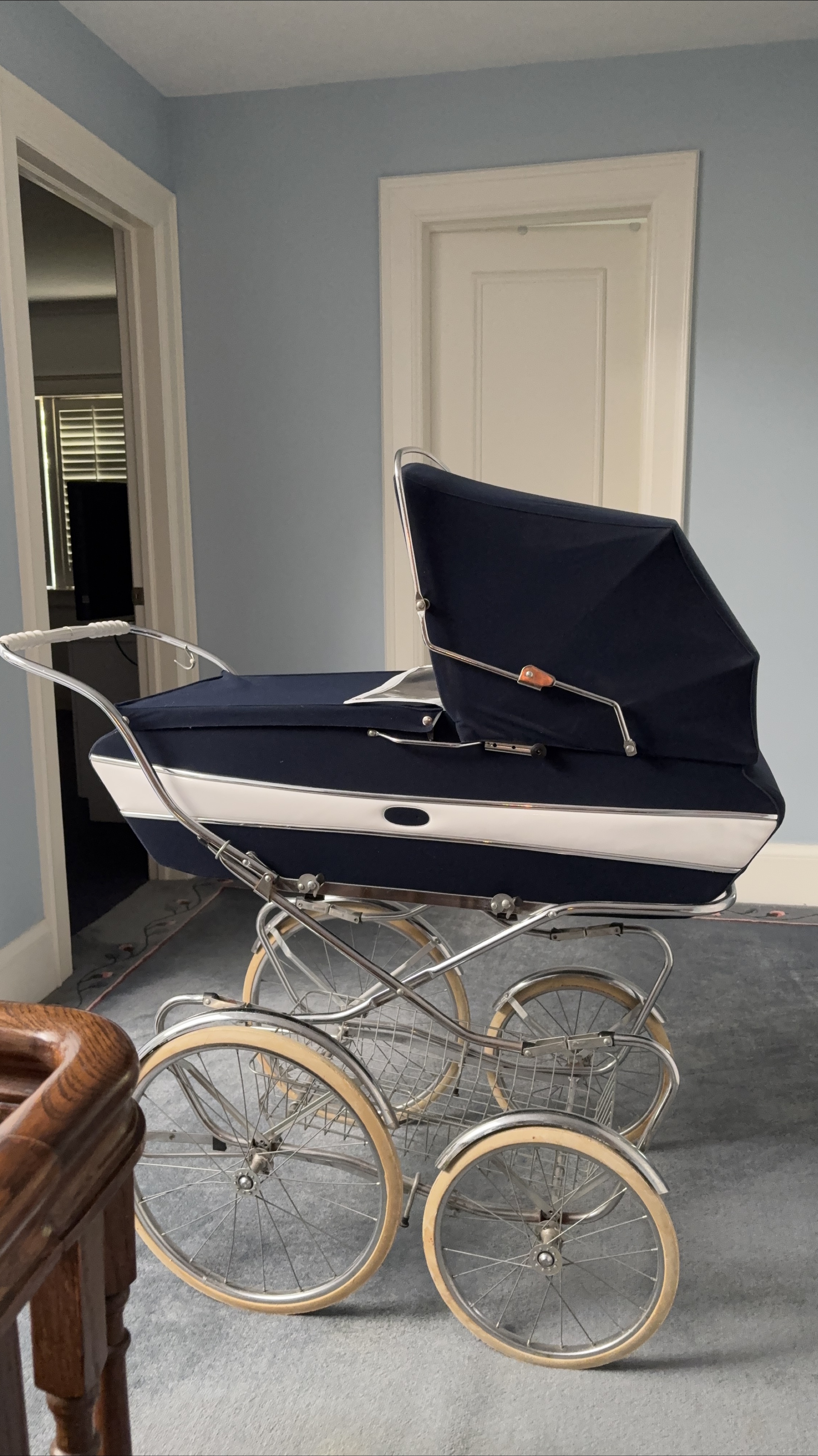 Vintage Pram - Navy and White thumbnail