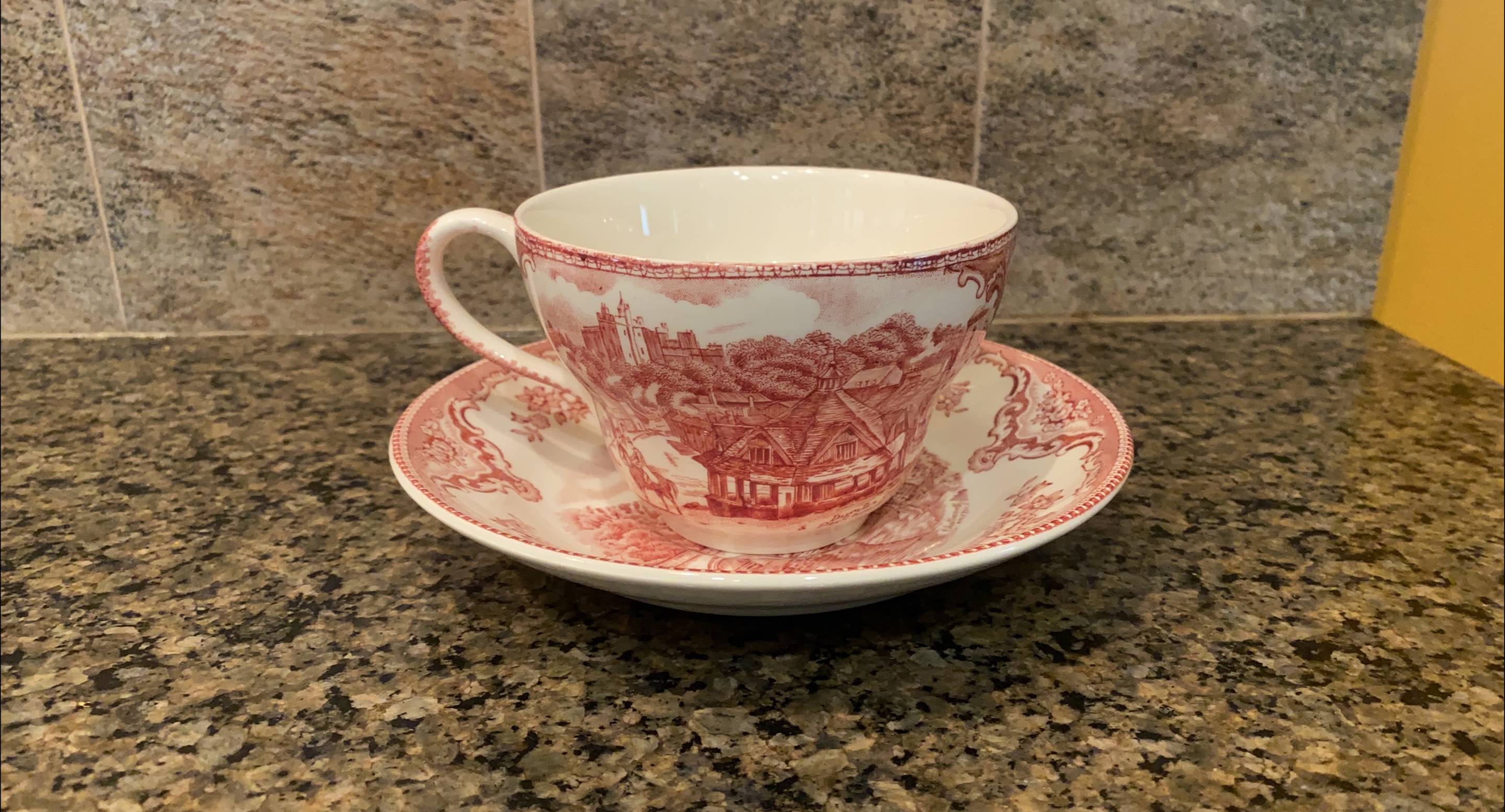 🥕Vintage Red & White Teacup & Saucer, Johnson Bros. thumbnail